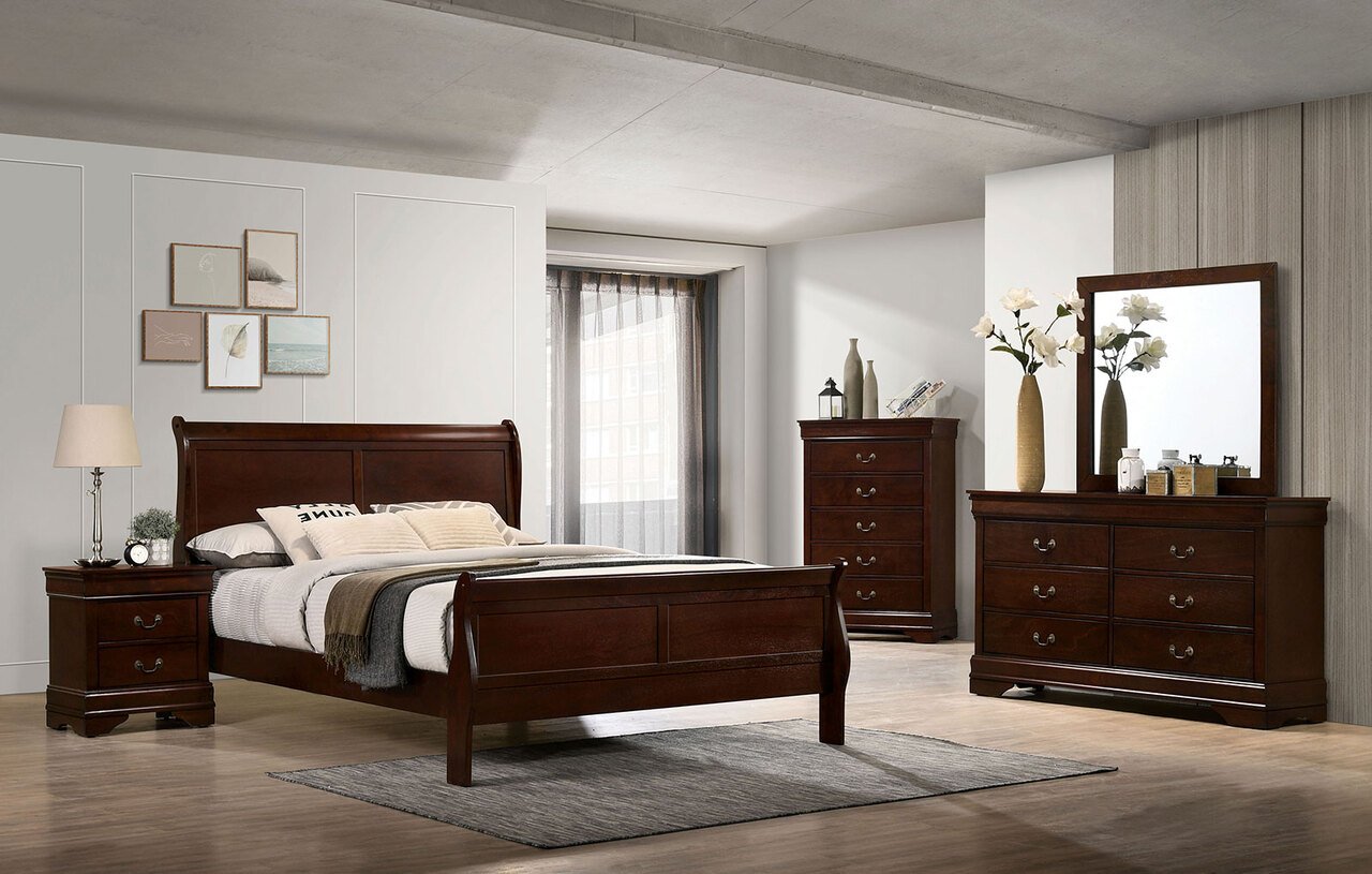 Louis Philip Sleigh Bedroom Set (Black) Crown Mark Furniture