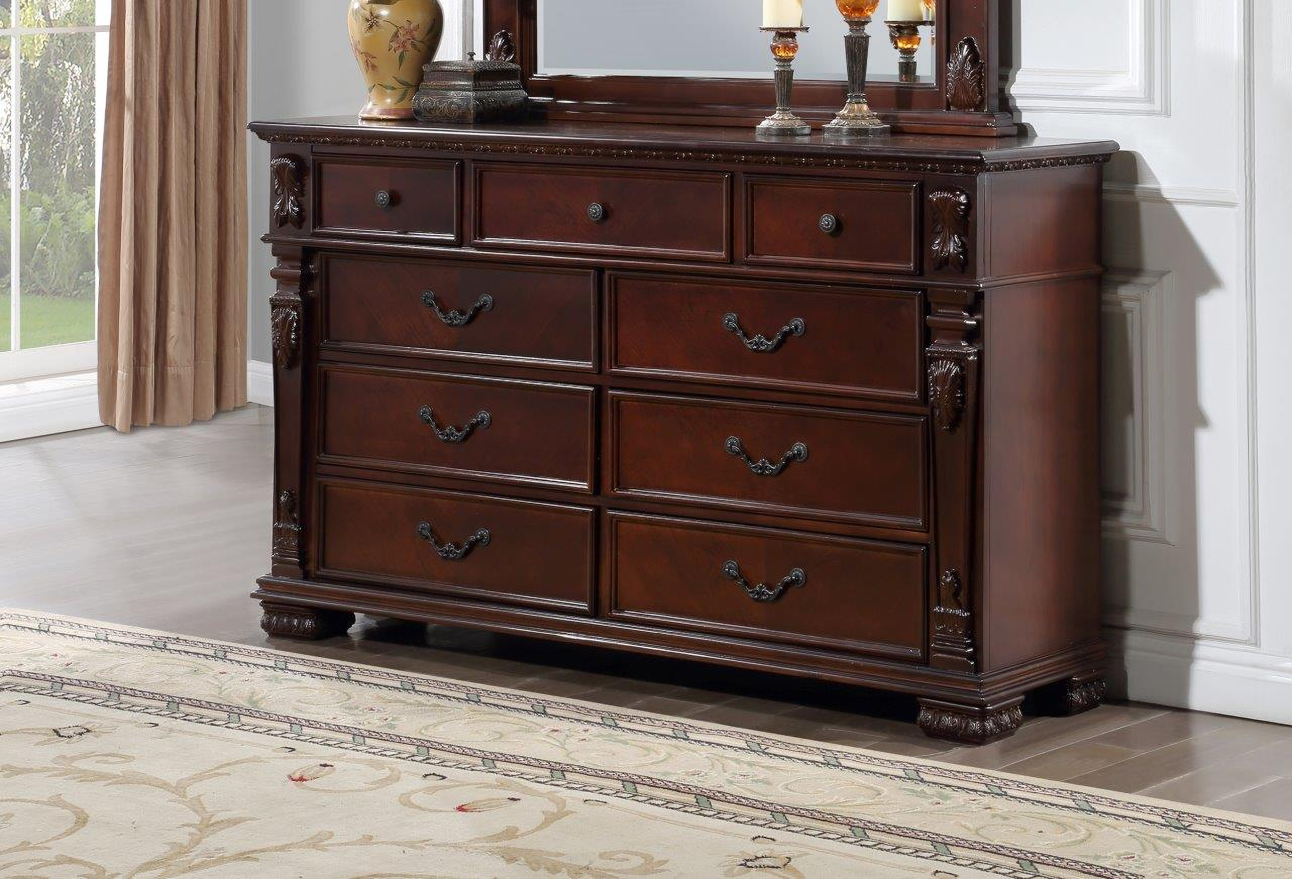 Lyndon 9 Drawer Dresser In Cherry by Glory | 1StopBedrooms Lyndon 9 Drawer Dresser In Cherry by Glory | 1StopBedrooms