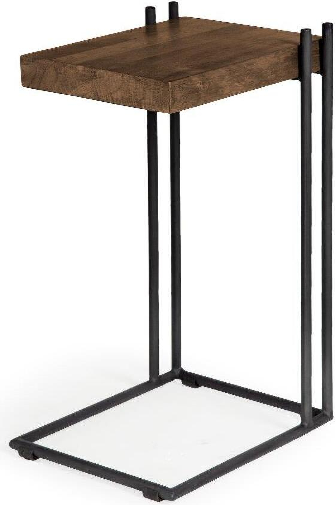 L-Shaped Medium Brown Wood Side Table With Black Metal Frame L-Shaped Medium Brown Wood Side Table With Black Metal Frame