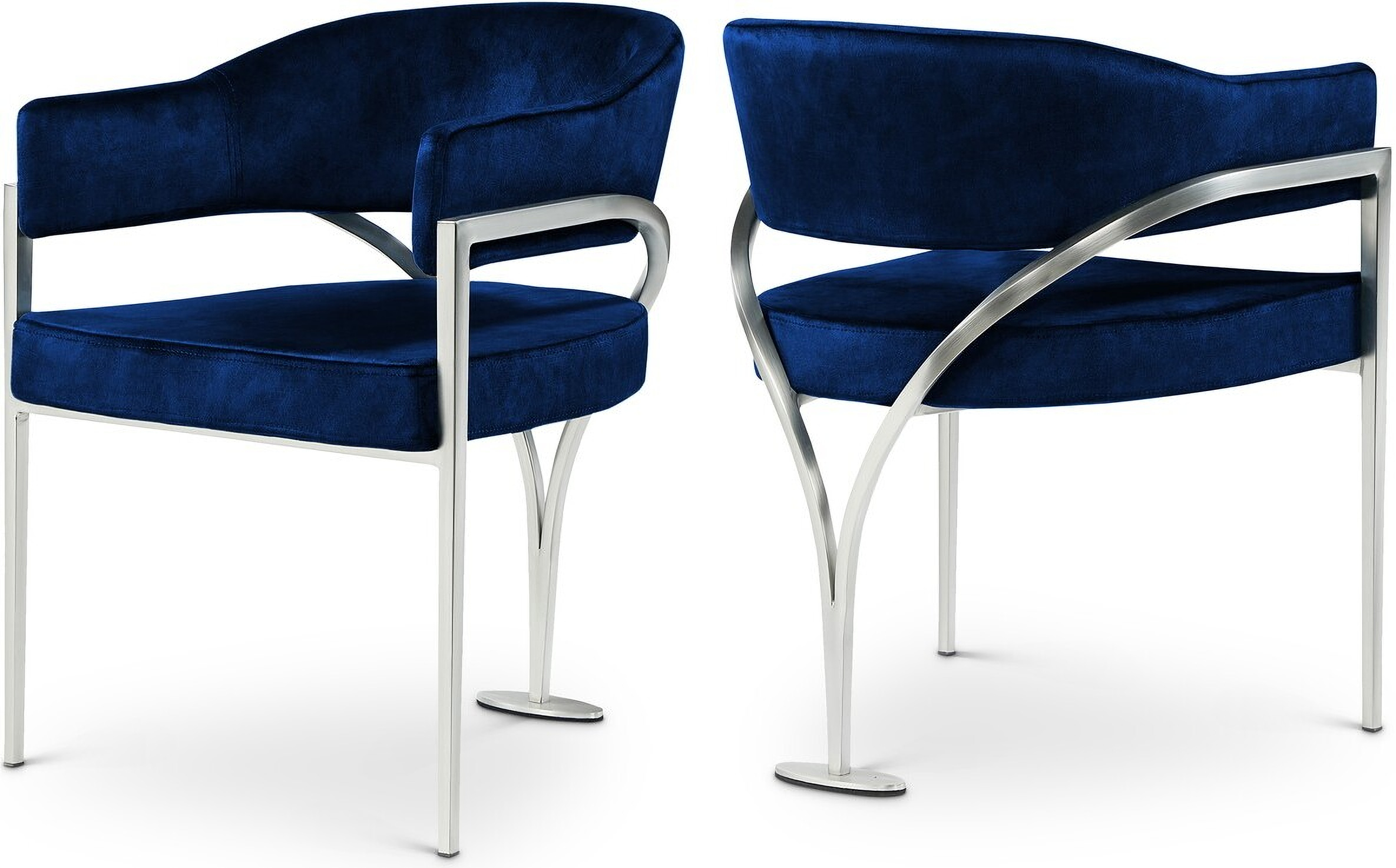 Madelyn velvet dining chair set of 2 in navy silver by meridian