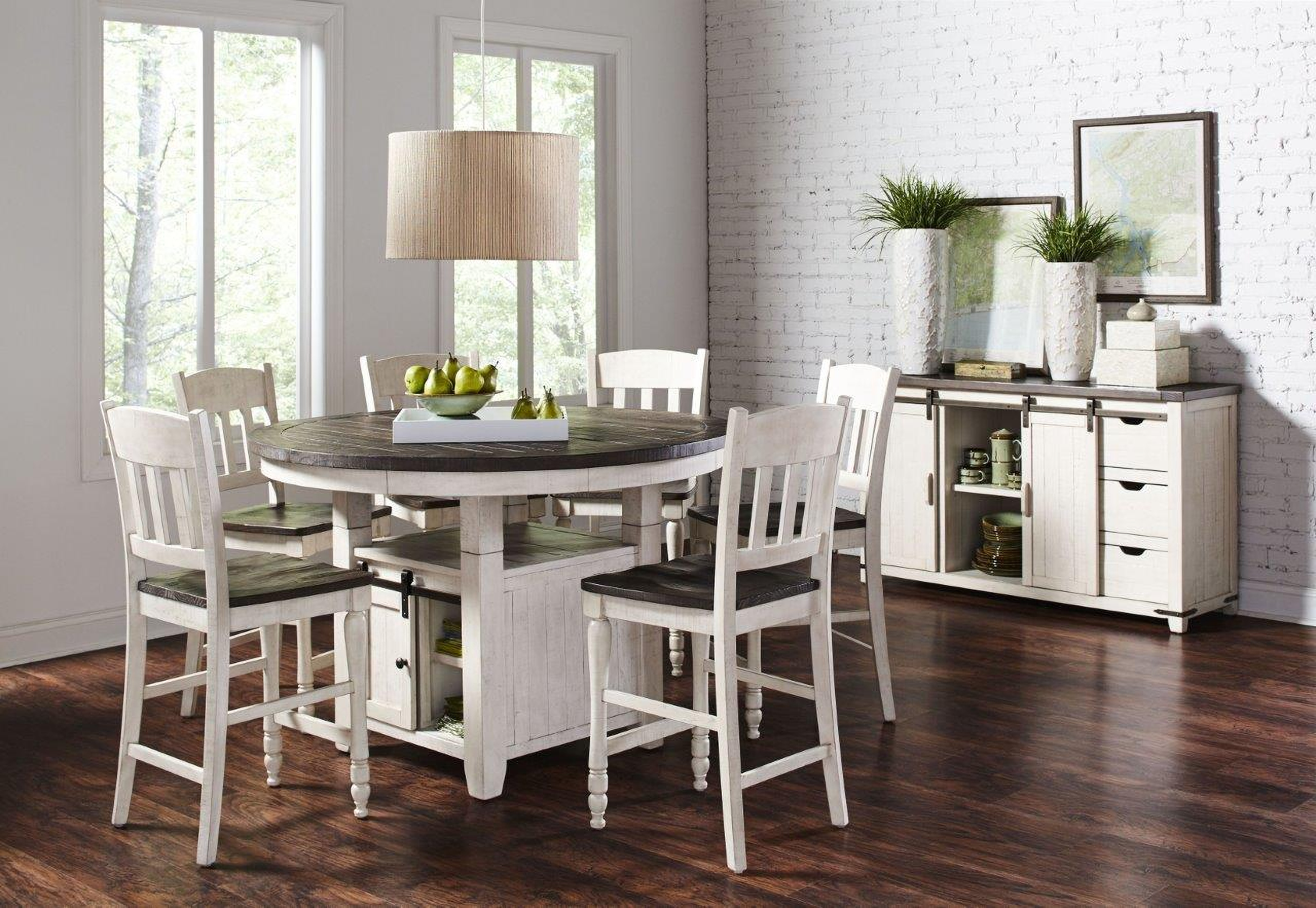 Madison County Vintage White 54 Inch Adjustable Storage Dining Room Set