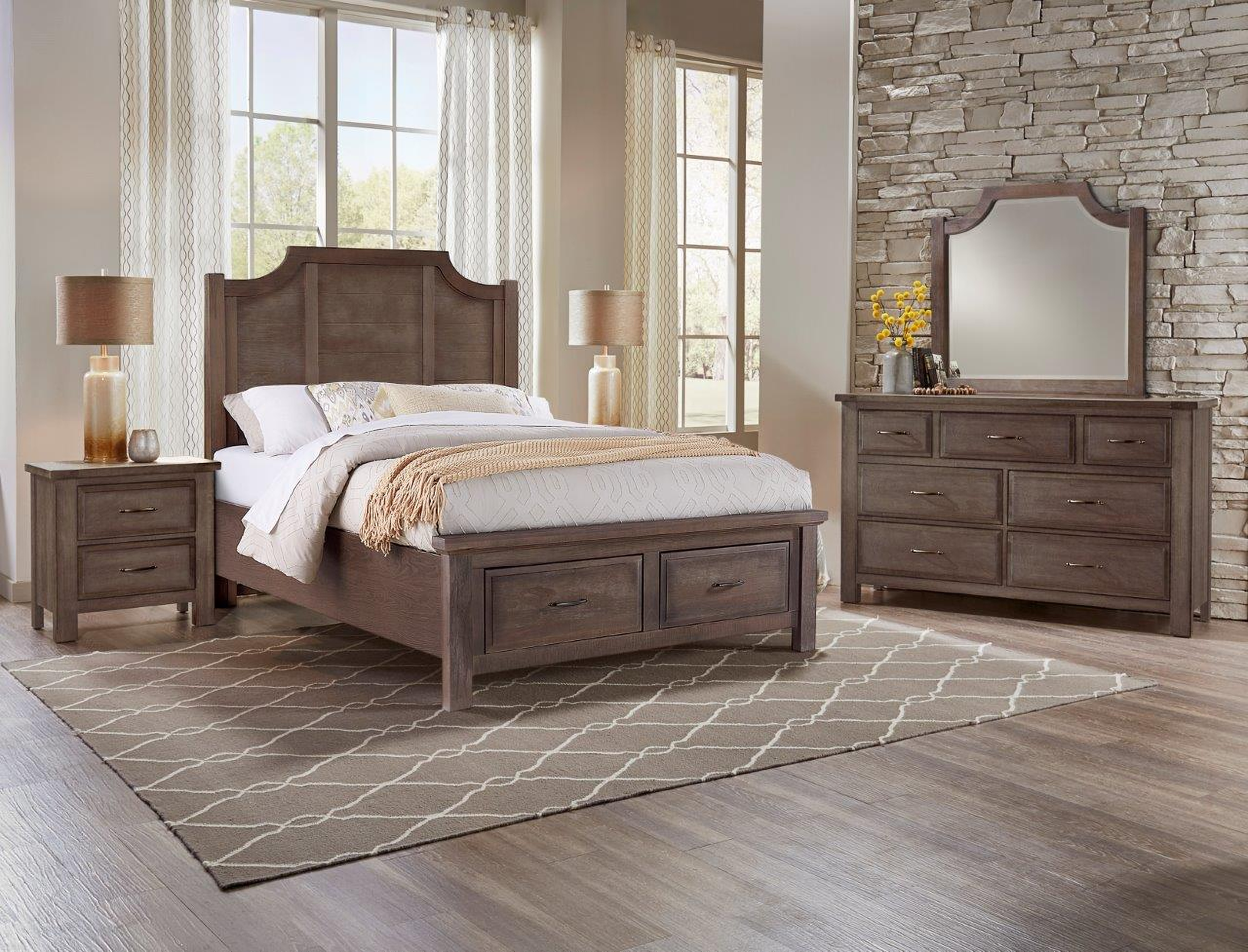 Maple Road Scalloped Storage Bedroom Set In Maple Syrup by