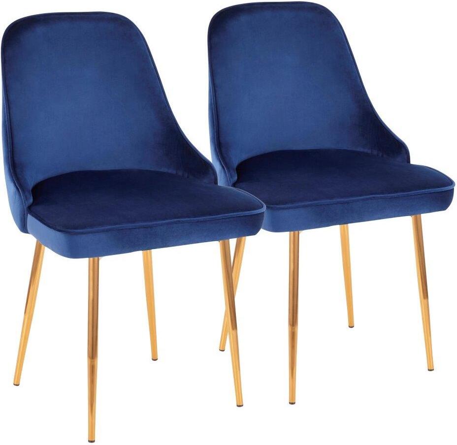 Marcel Contemporary Dining Chair With Gold Frame And Blue Velvet