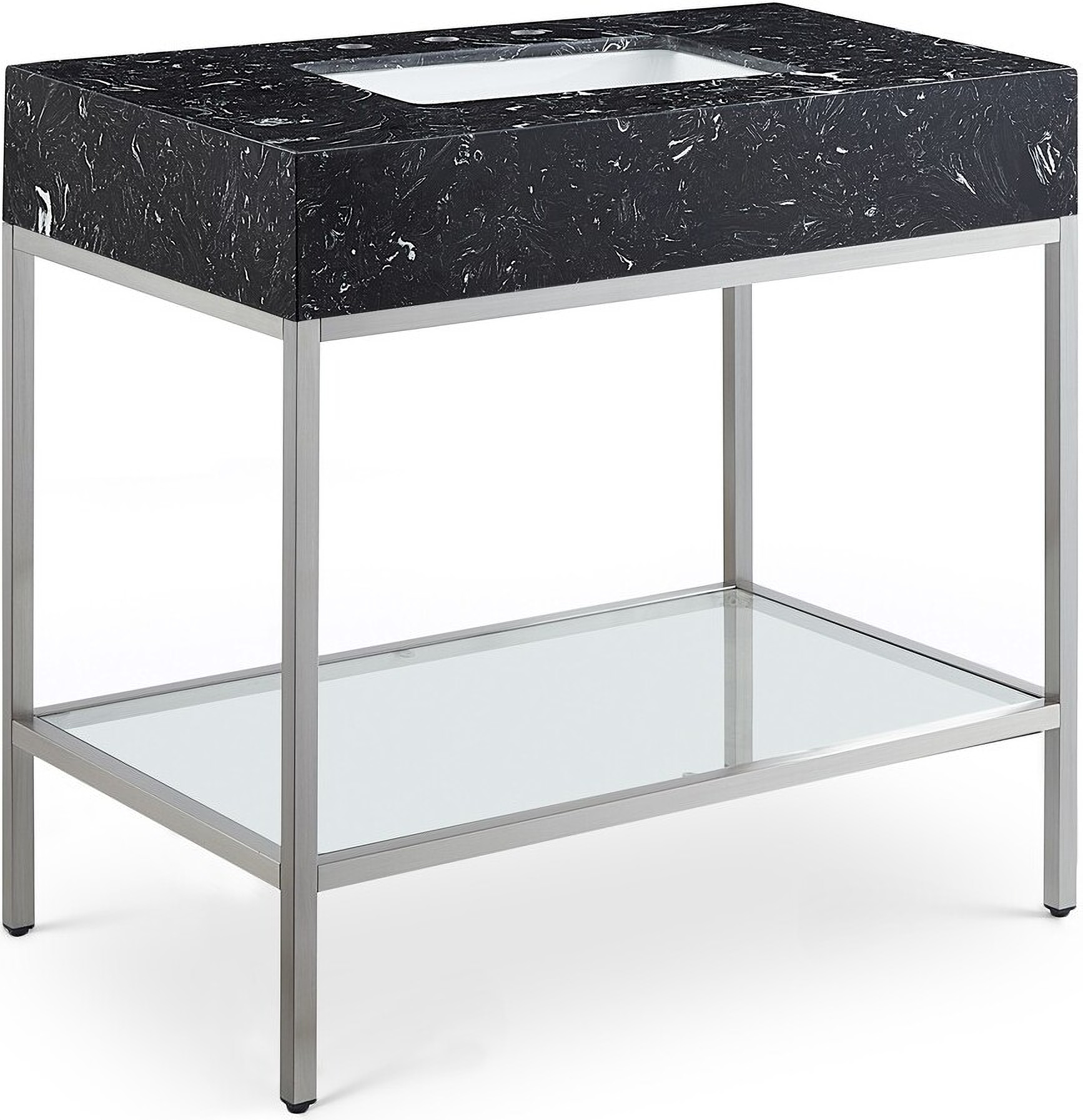 36-Inch Marmo Engineered Marble Bathroom Vanity In Black/Satin Chrome ...