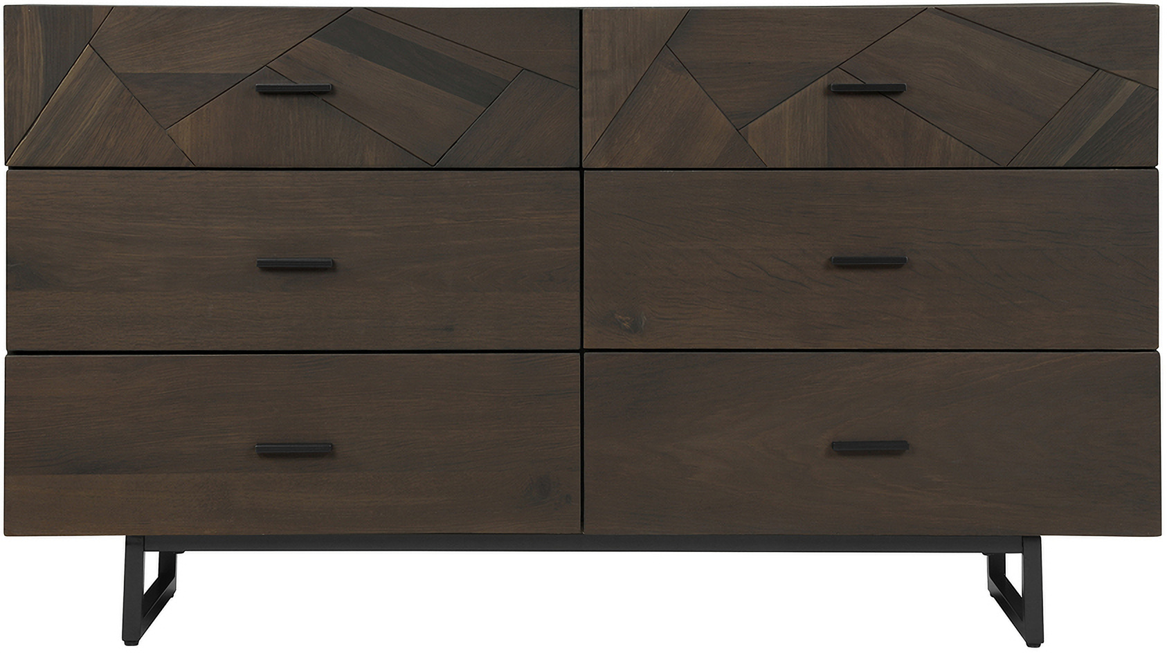 Marquis 6 Drawer Oak Wood Dresser with Black Metal Legs - Armen Living LCMUDRGR