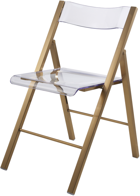 Menno Acrylic Folding Chair In Brushed Gold by LeisureMod