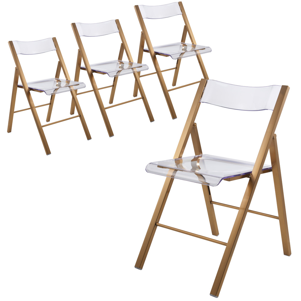 Menno Acrylic Folding Chair In Brushed Gold by LeisureMod