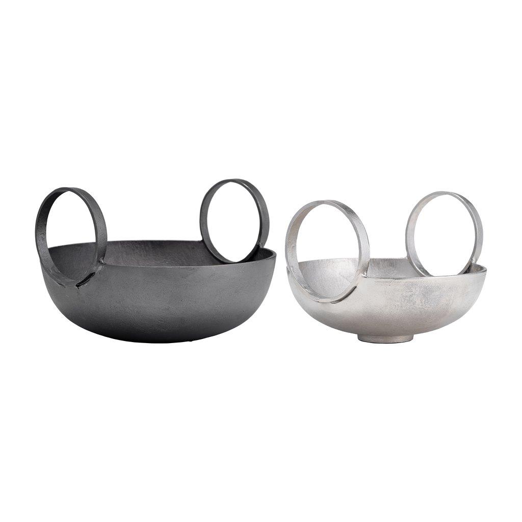 Sagebrook Home 7 x 8 in. Metal Bowl with Handles Silver & Gunmetal - Set of 2