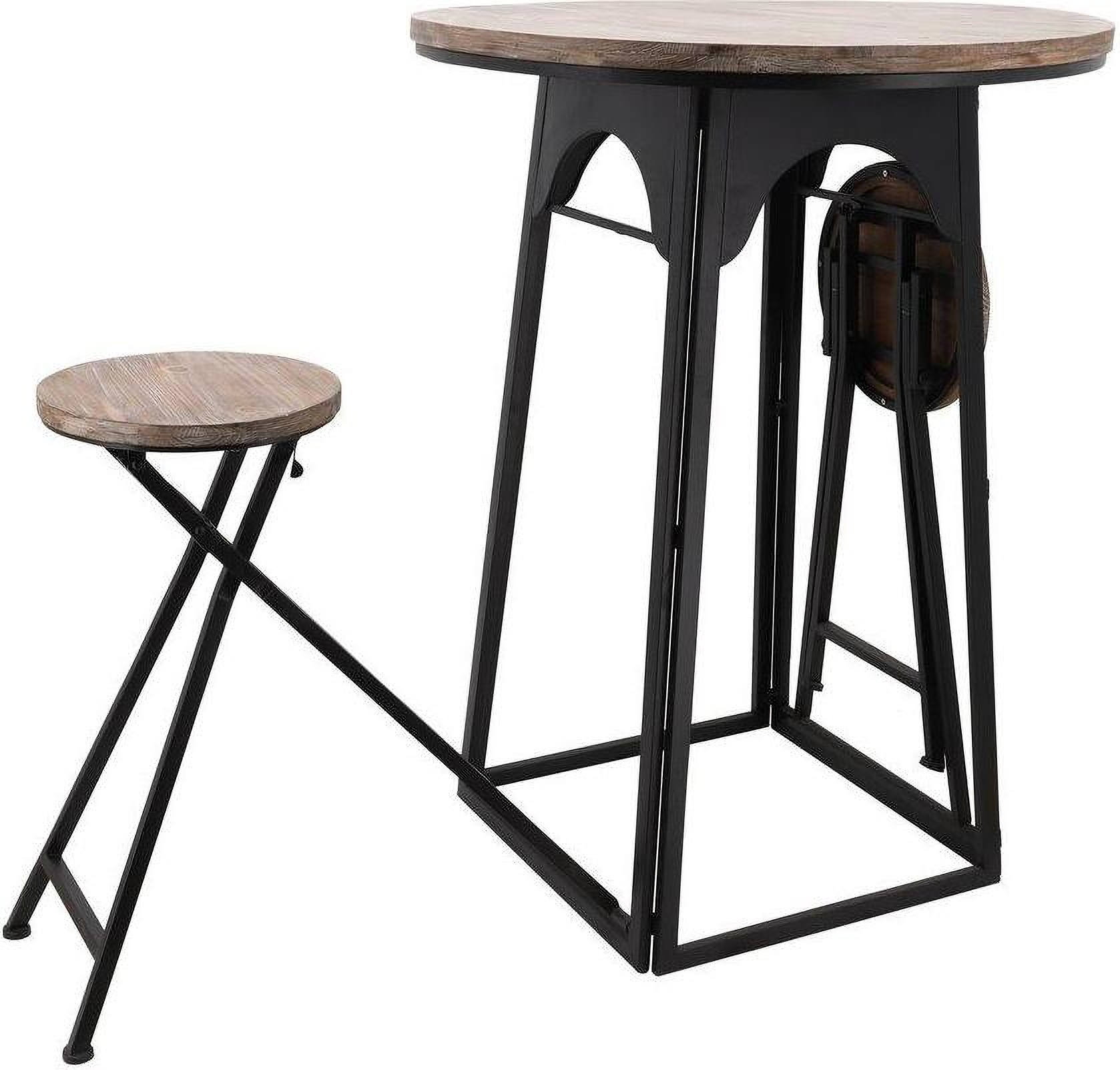 Metal And Wood Table With Folding Chairs In Brown by Sagebrook