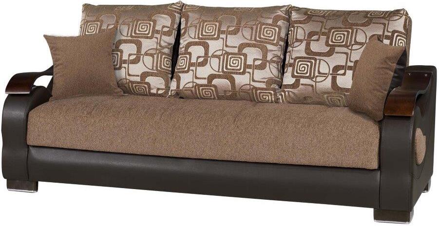 Fabric Click-Clack Futon Sofa Bed with Storage Compartment, Dark Brown