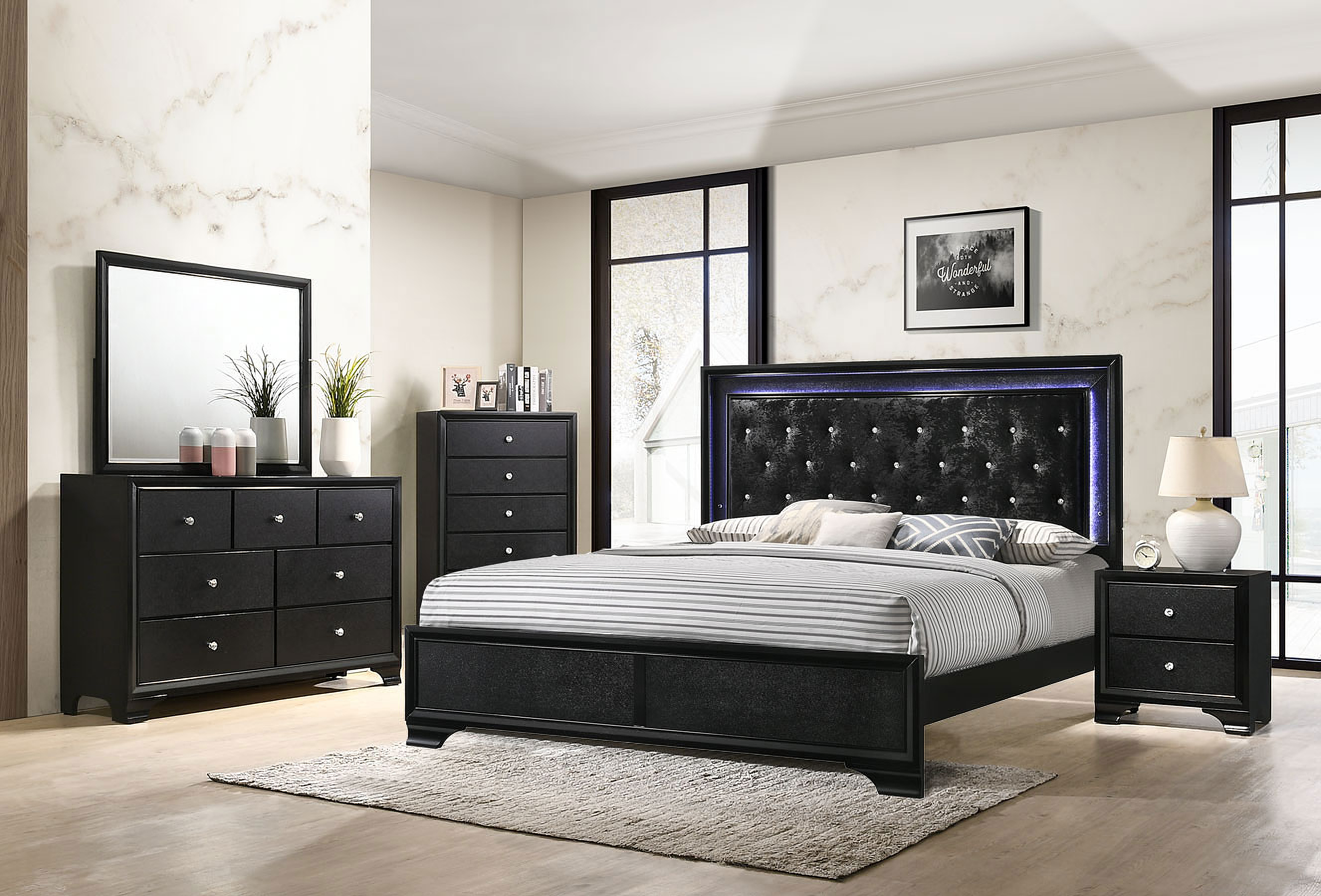 Black king deals panel bed