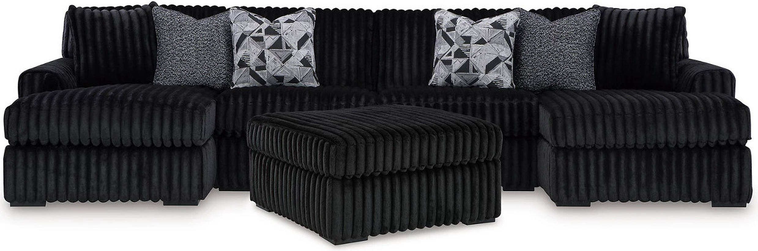 Midnight-Madness 3 Piece Sectional with Ottoman In Onyx by Ashley