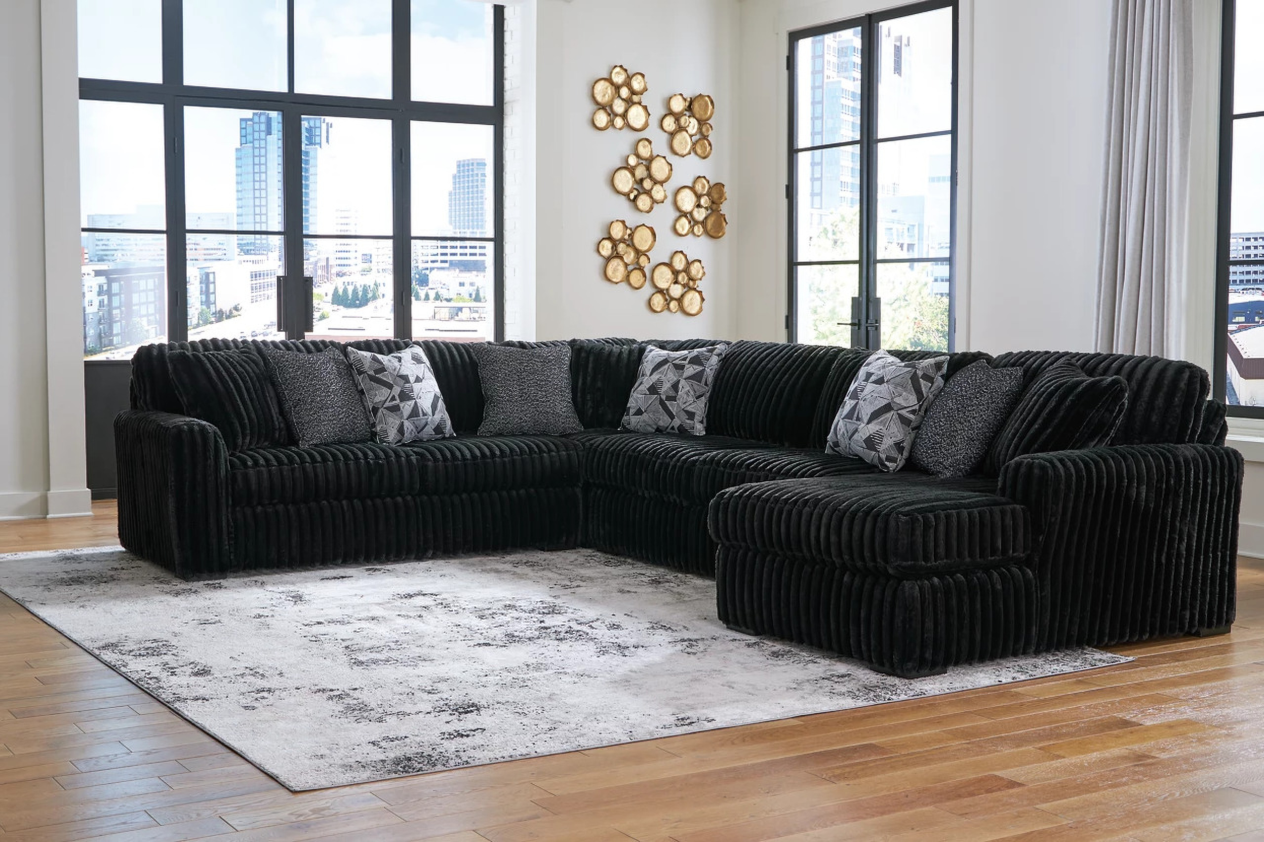Midnight-Madness 4-Piece Sectional With RAF Chaise In Onyx by