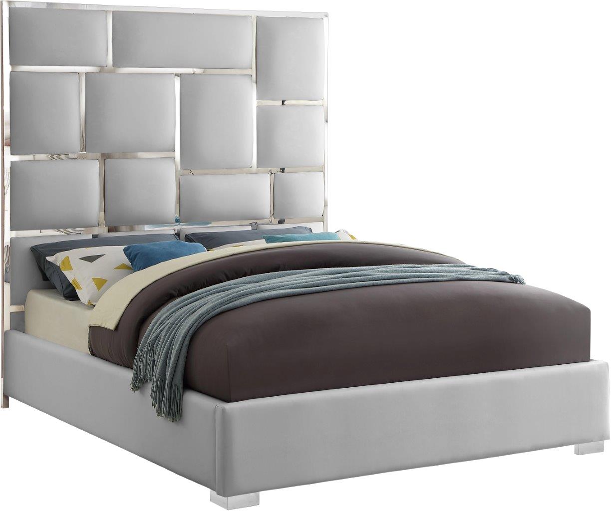 Milan White Faux Leather Queen Bed, White Queen Leather Bed