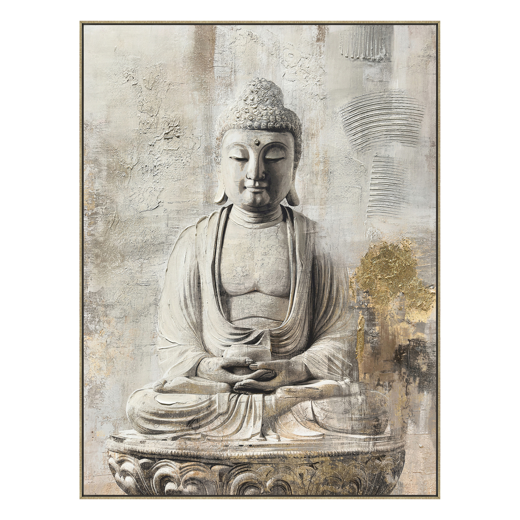 Mindful Tranquil Buddha with Textured Gold Accents Canvas Wall Art In ...
