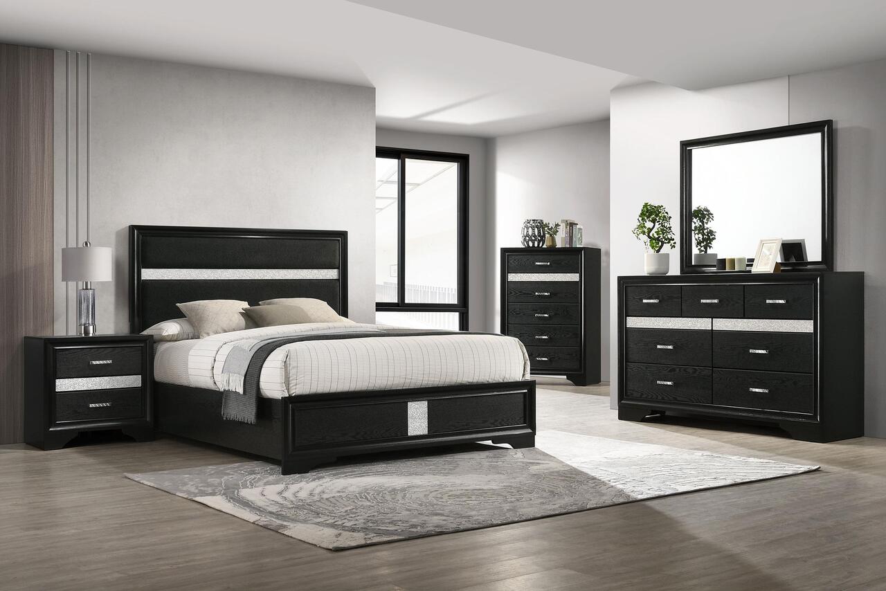 Miranda Upholstered Panel Bedroom Set In Black by Coaster