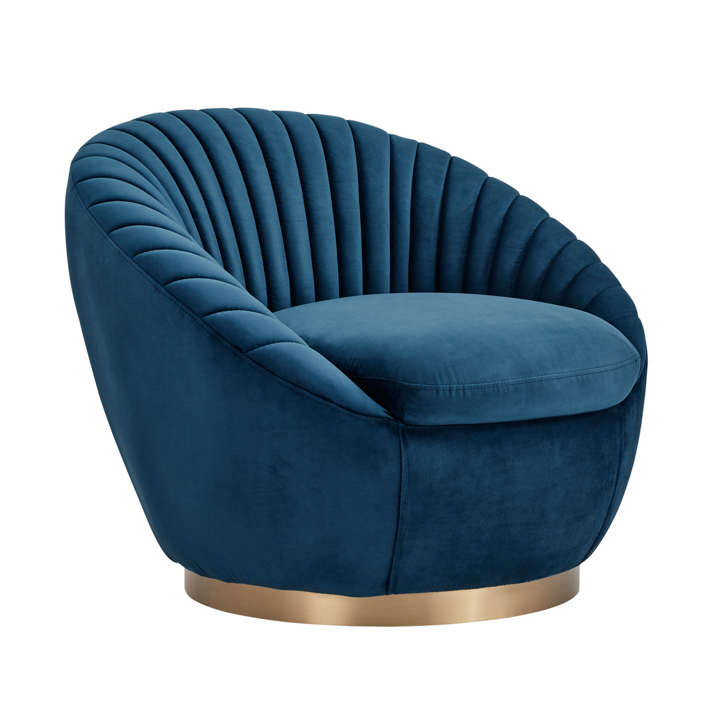 Mitzy Navy Velvet Swivel Accent Chair with Gold Base by Armen Living