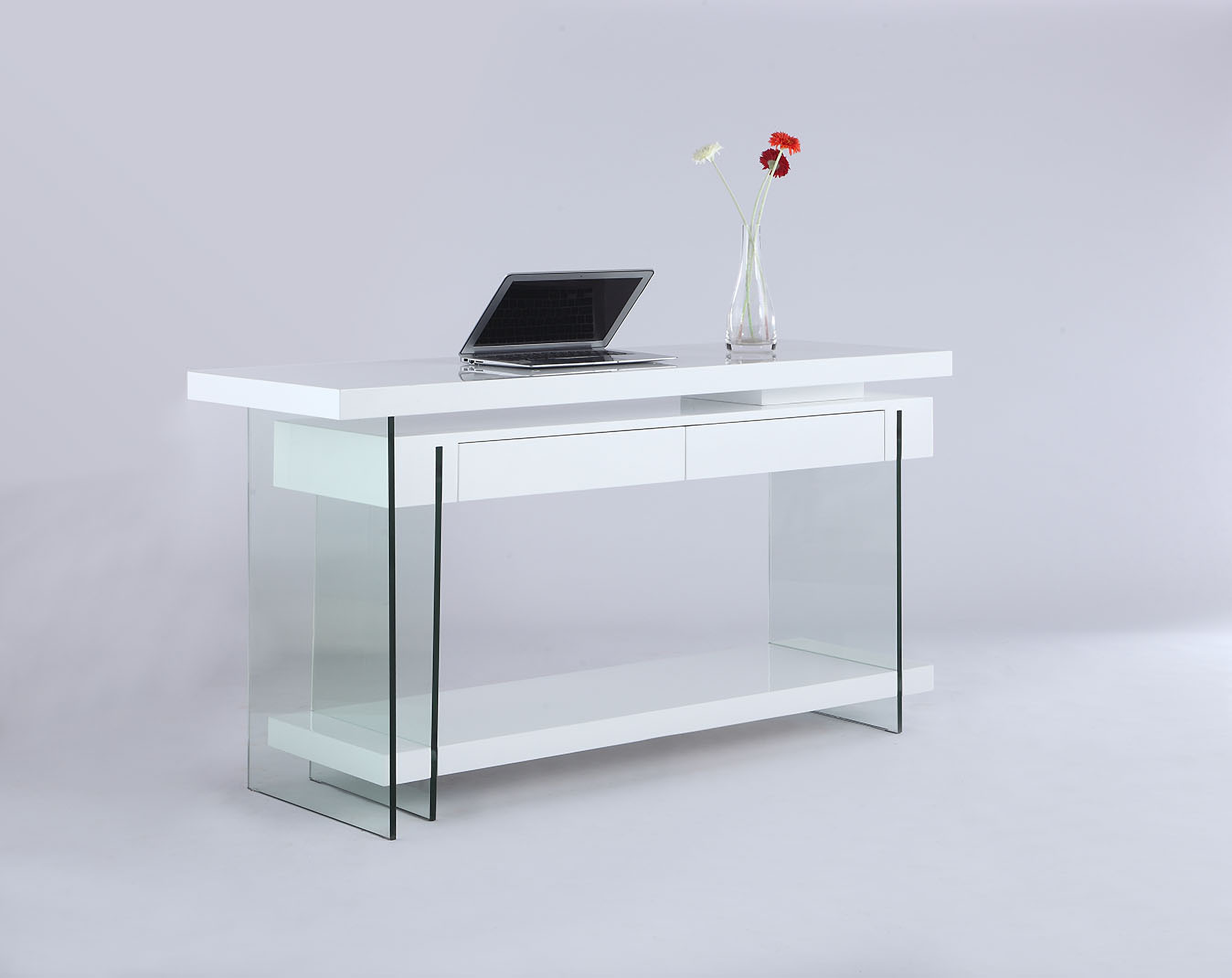 Chintaly Contemporary Small Desk w/ Glass Top