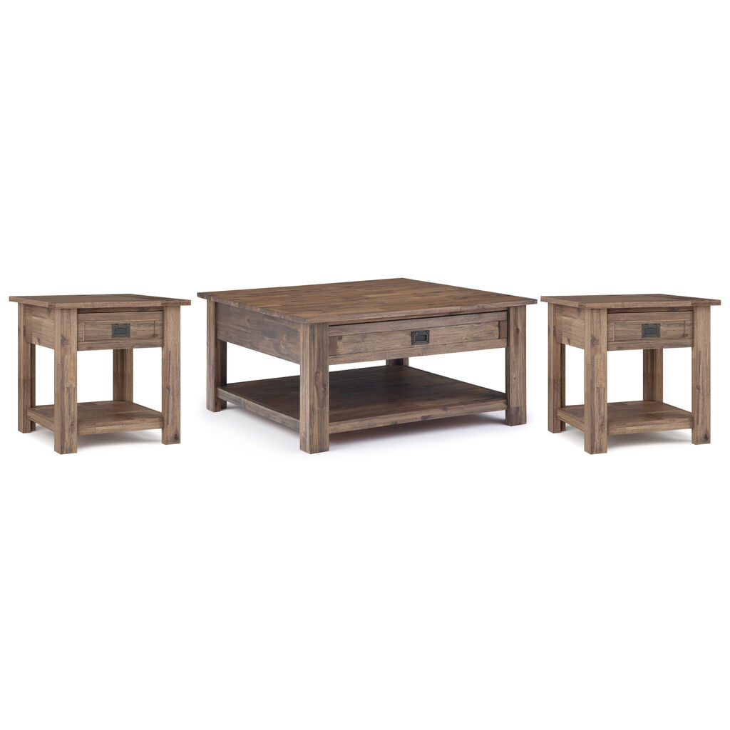 Monroe Solid Acacia 38 Inch Coffee Table with 22 Inch End Tables Set of ...