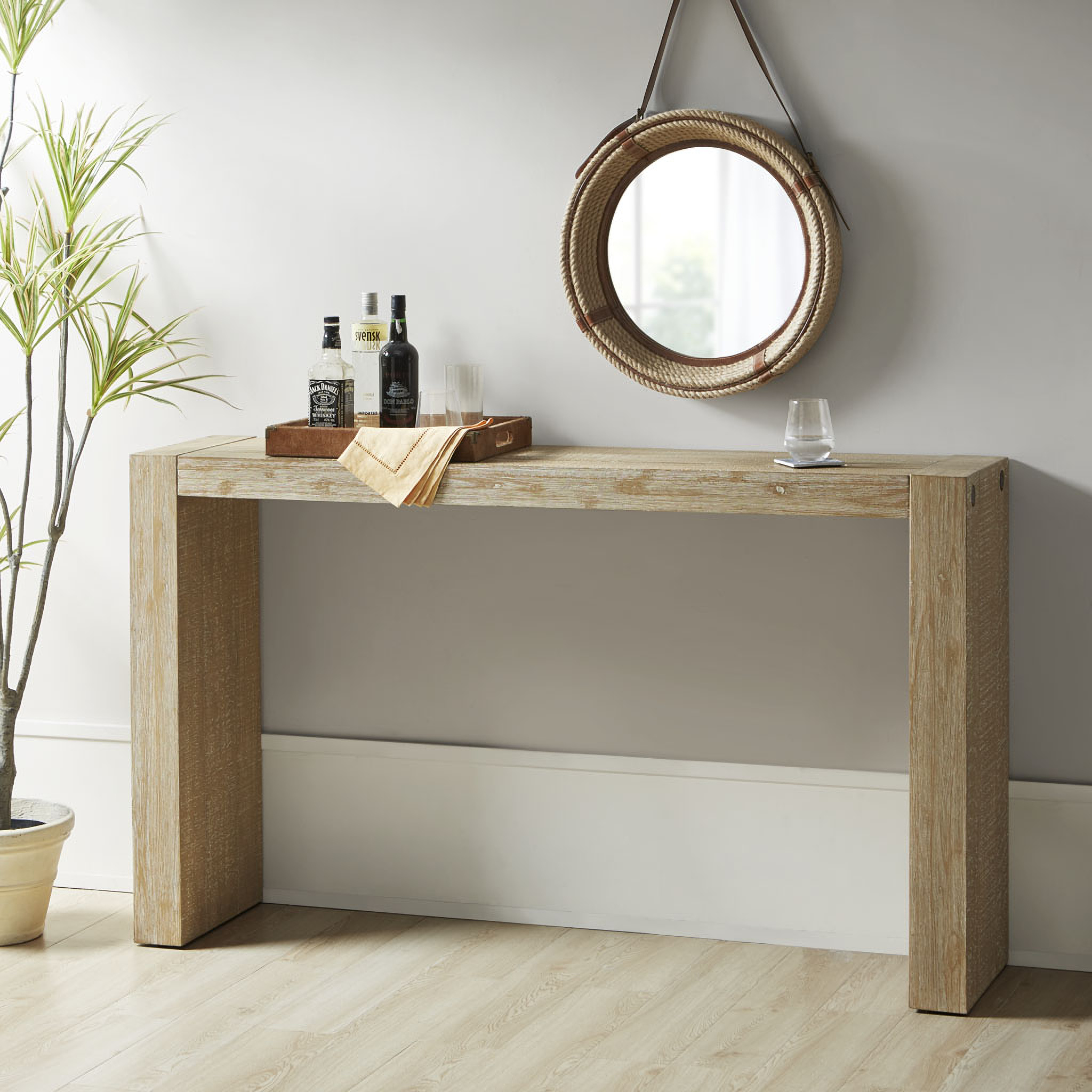 Mercana Dayton II Natural Wooden Multi-Level Shelf Console Table