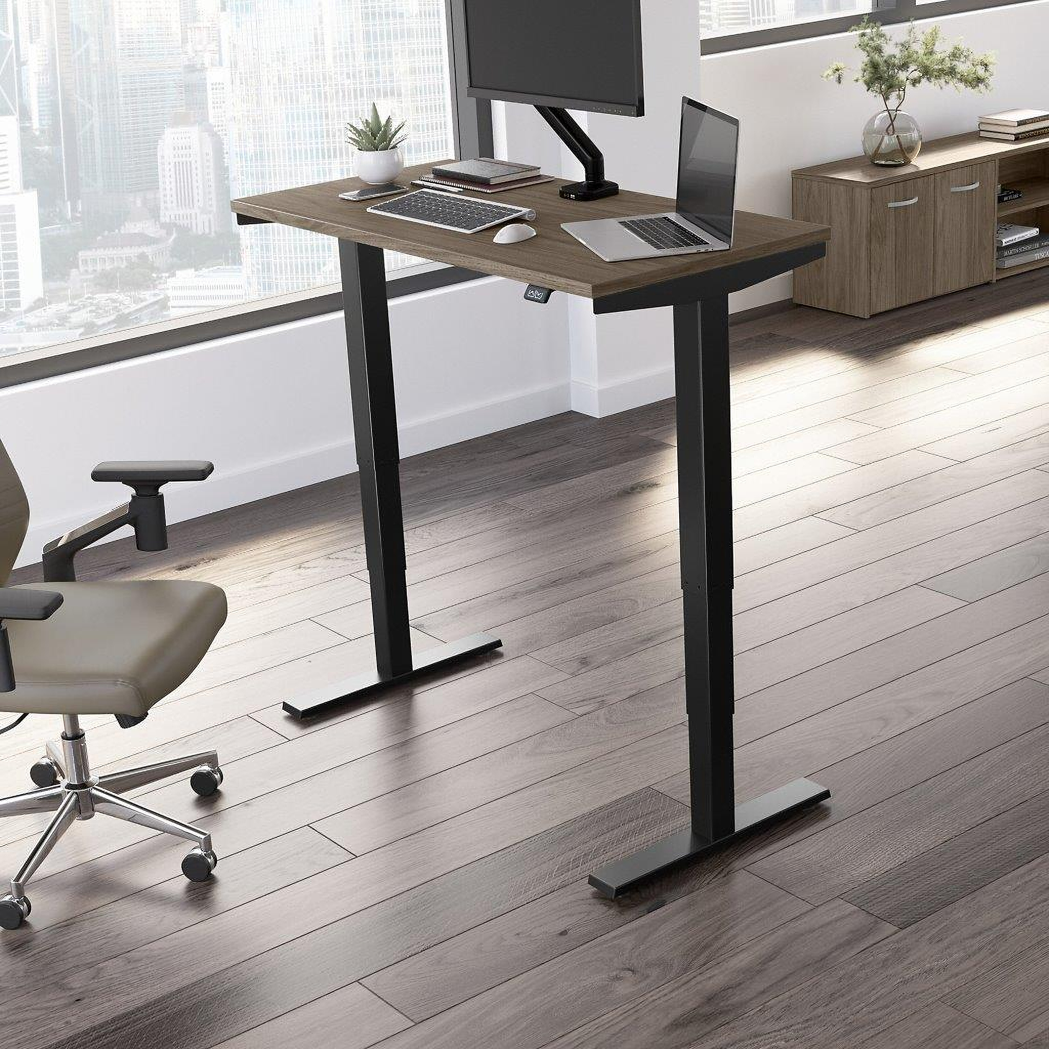 Quincy Industrial-style Desk (Dark Oak/Matte Black)