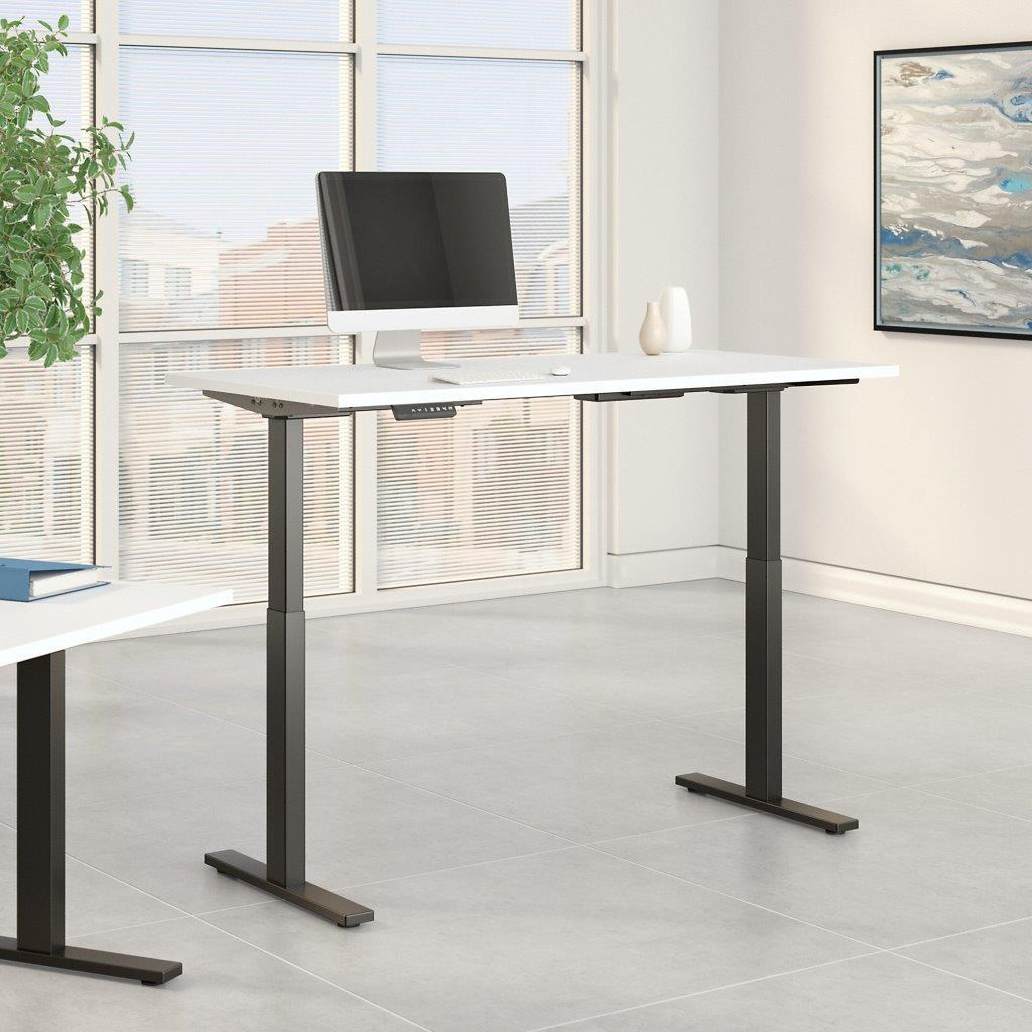 Viva 72W L-Shaped Standing Desk with Dual Monitor Arm and Storage