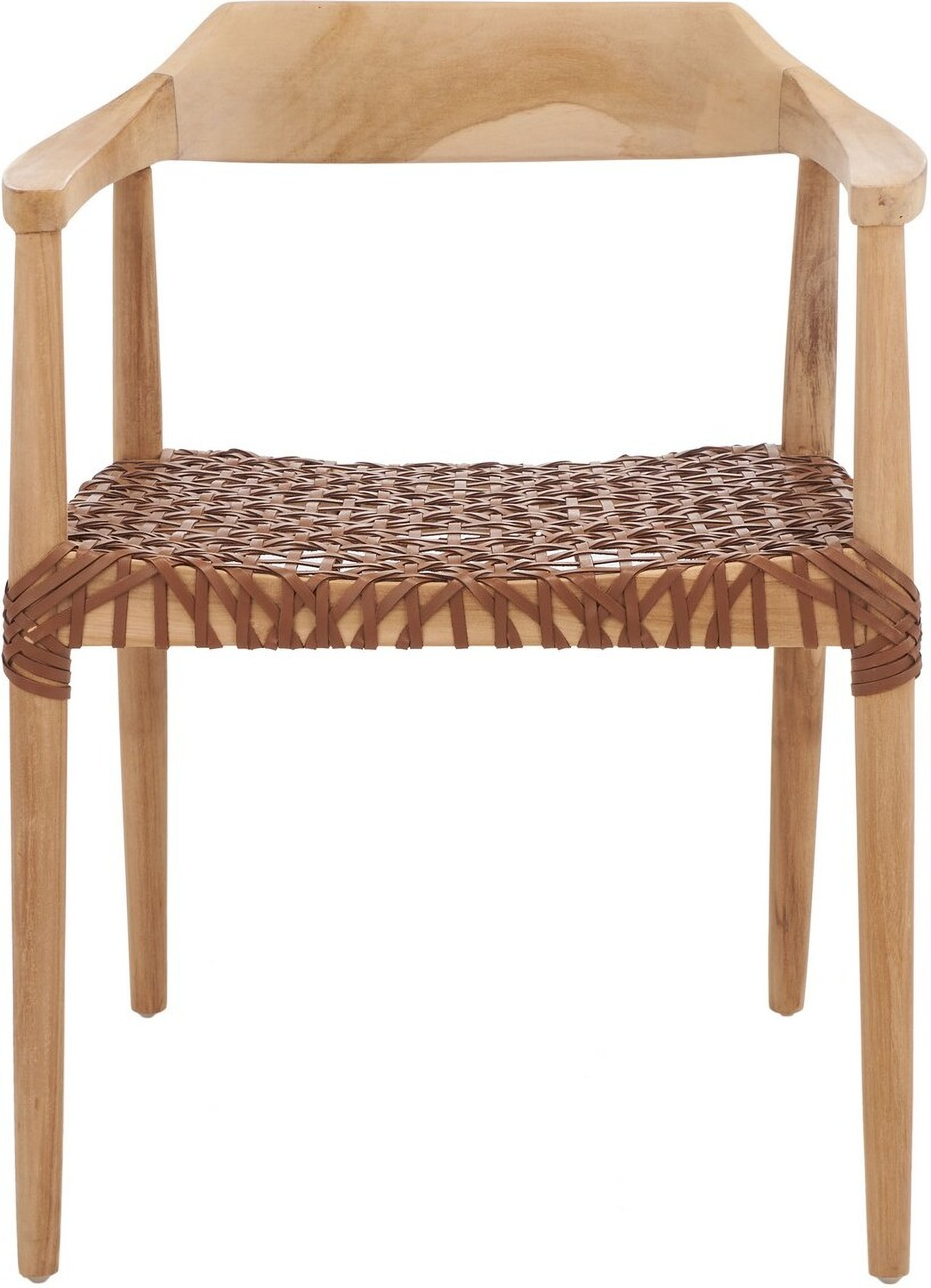 Soleil Leather Woven Accent Chair in Natural Brown by Safavieh