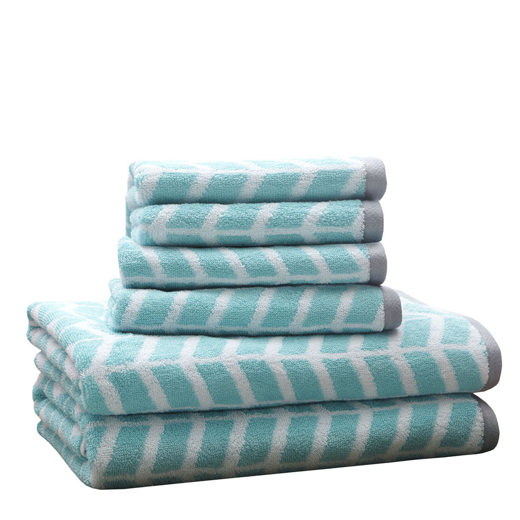 Nadia Cotton Jacquard Bath Towel 6 Piece Set In Aqua by Olliix | 1StopBedrooms