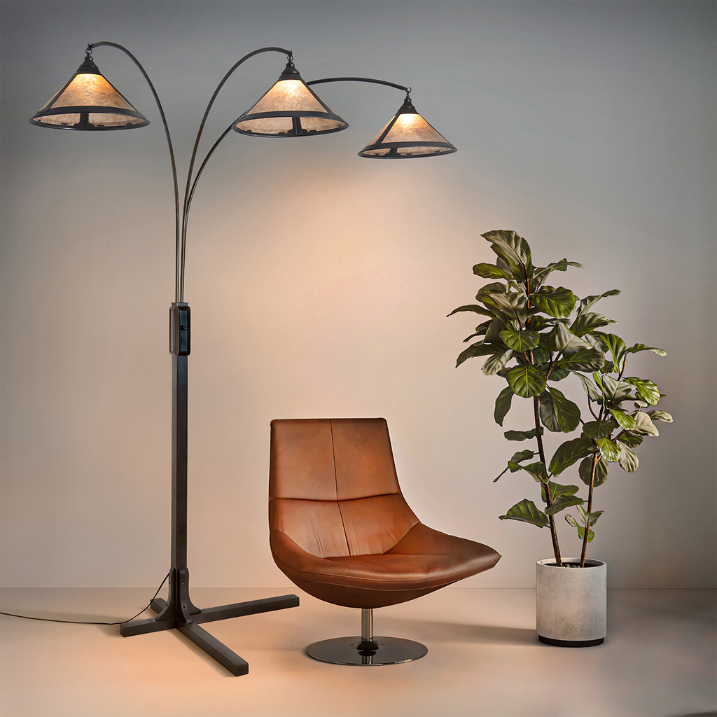 Natural Mica X-Base 86 Inch 3 Light Arc Floor Lamp In Charcoal