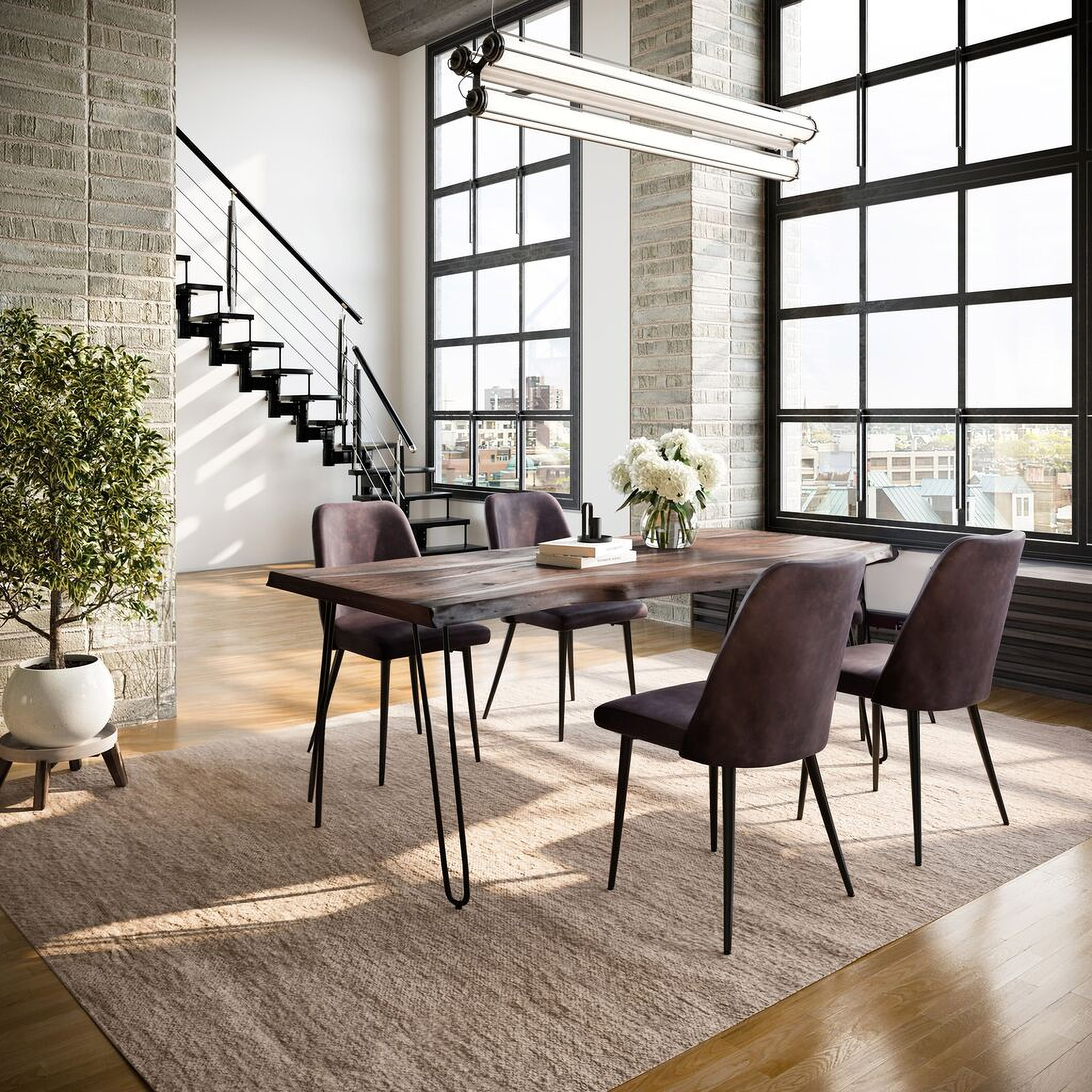 Nature'S Edge 5 Piece Dining Room Set In Slate and Dark Brown by