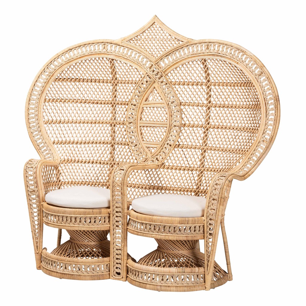 Nerita Two Seater Peacock Chair In Natural Brown Rattan by Baxton