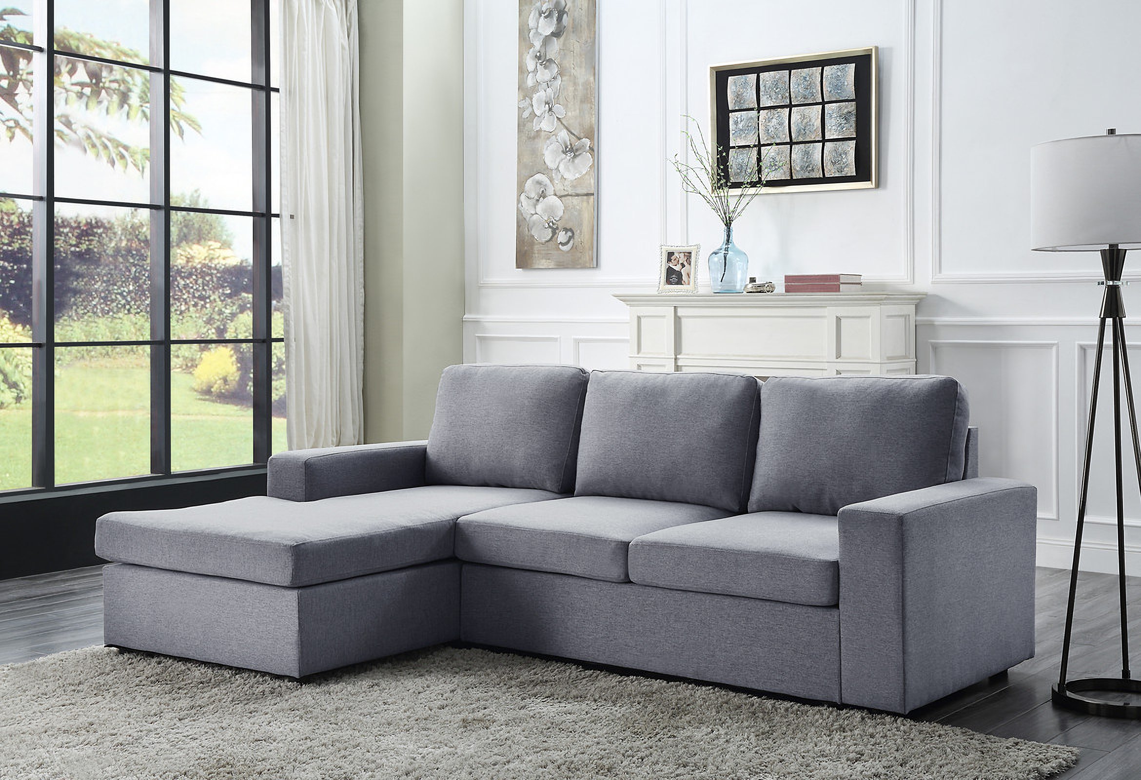 Newlyn Light Gray Linen Reversible Sectional Sofa Chaise by Lilola Home ...