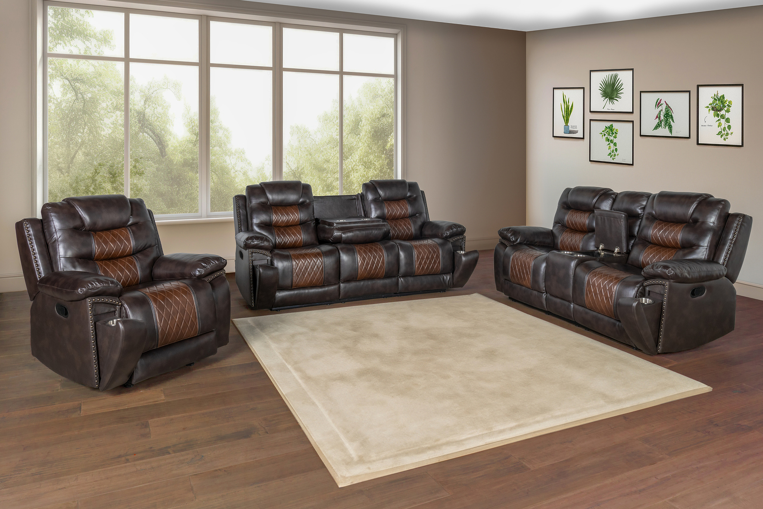 Nikko Manual Living Room Set In Brown by New Classic | 1StopBedrooms