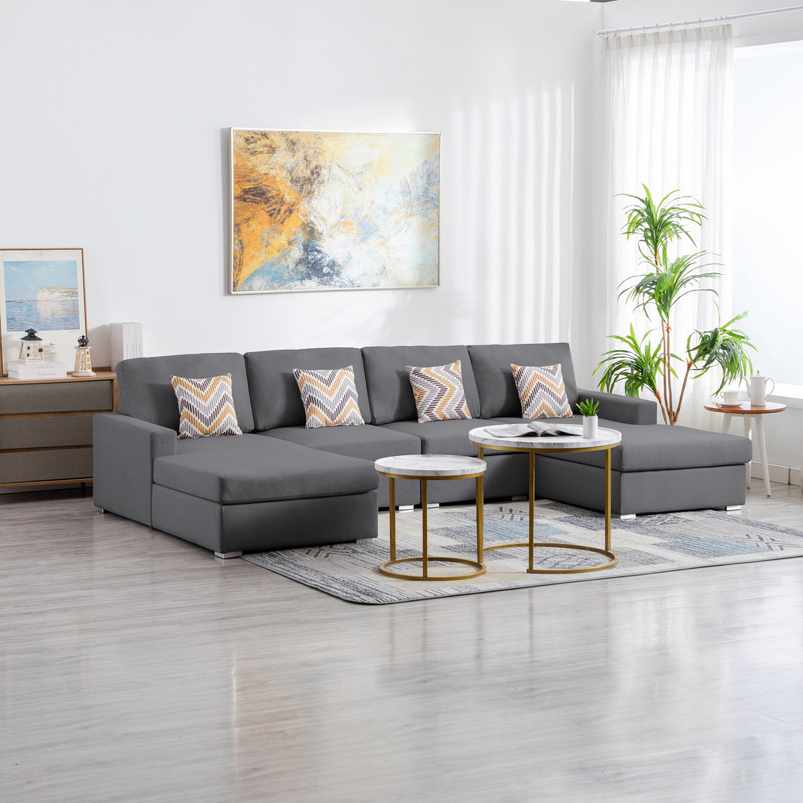 Lilola home simona gray 2024 velvet modular sectional sofa