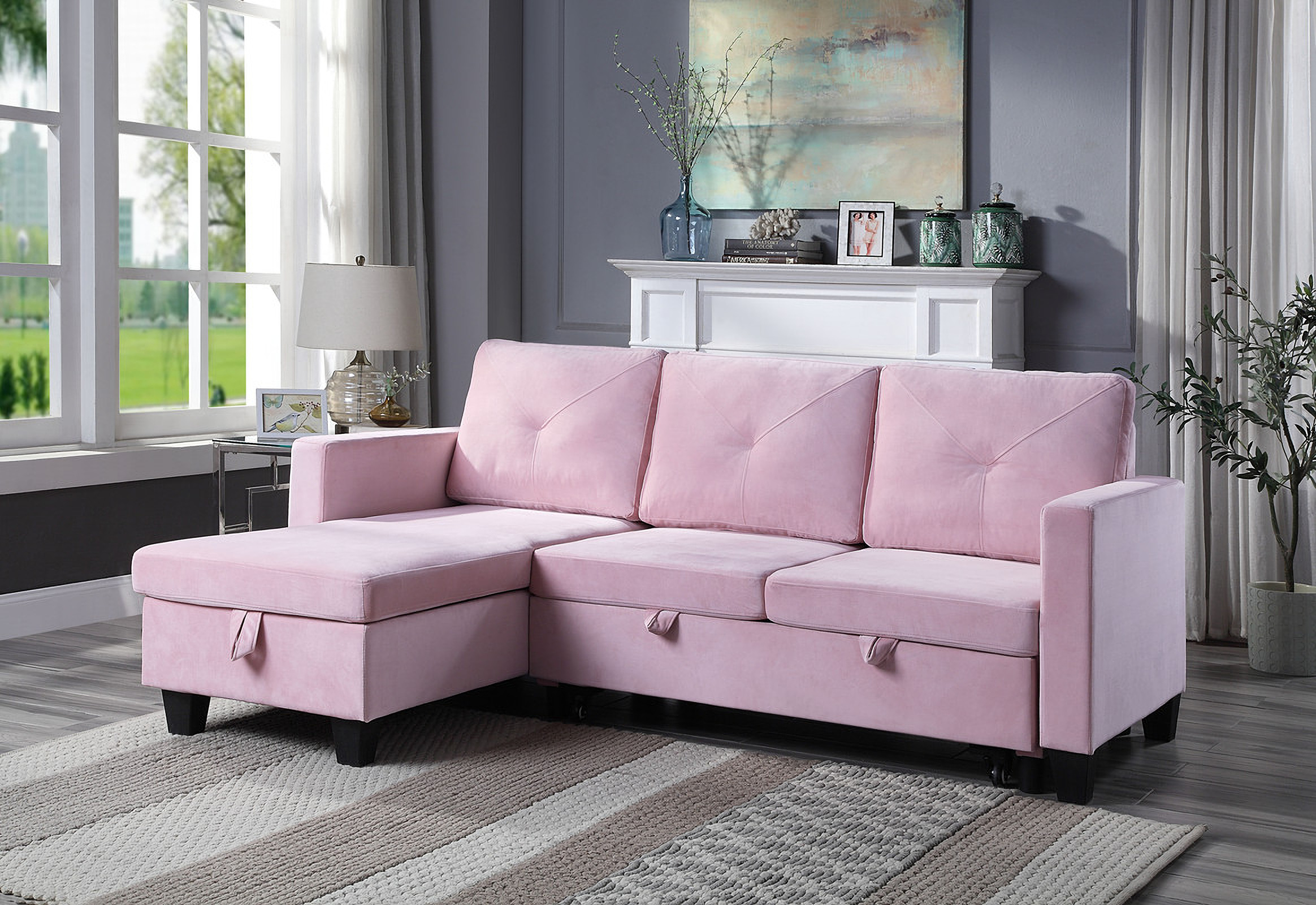 Pink deals chaise sofa