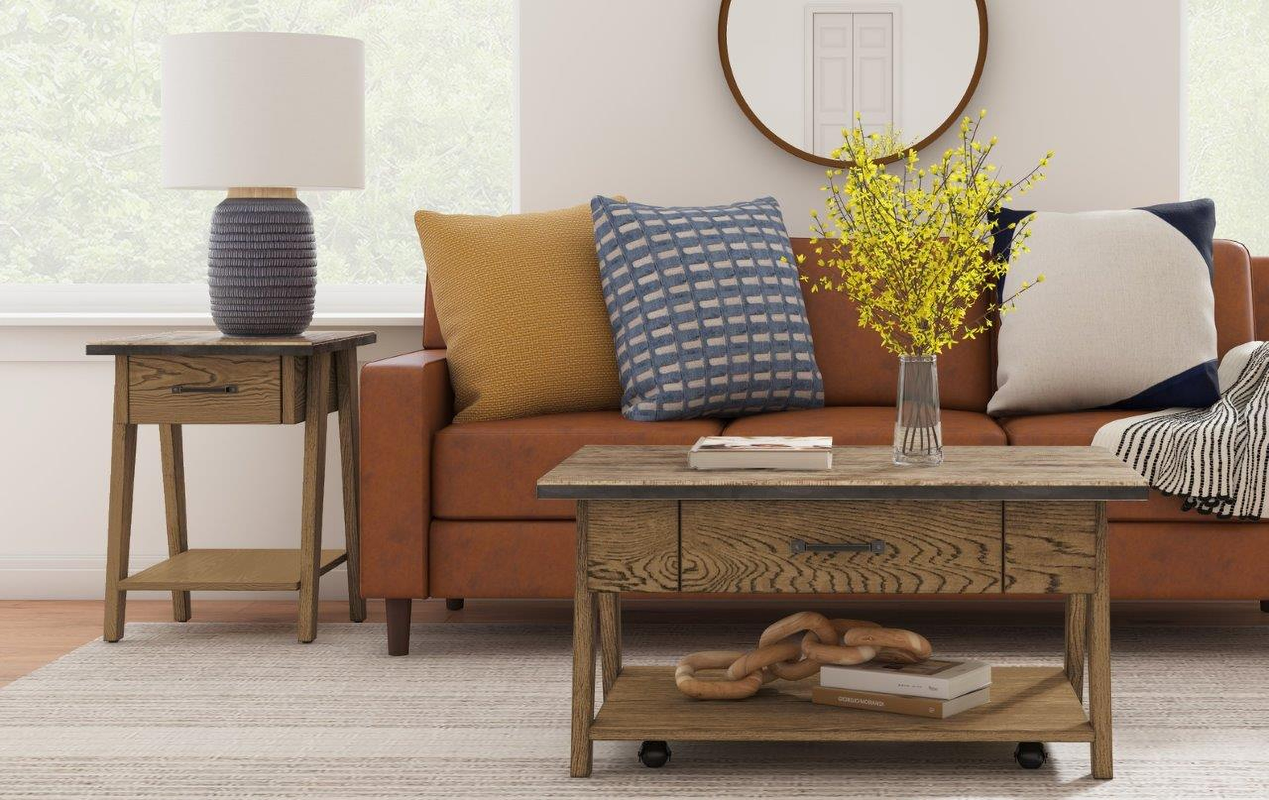 Oak Park Occasional Table Set In Rustic Oak and Natural Oak by Null