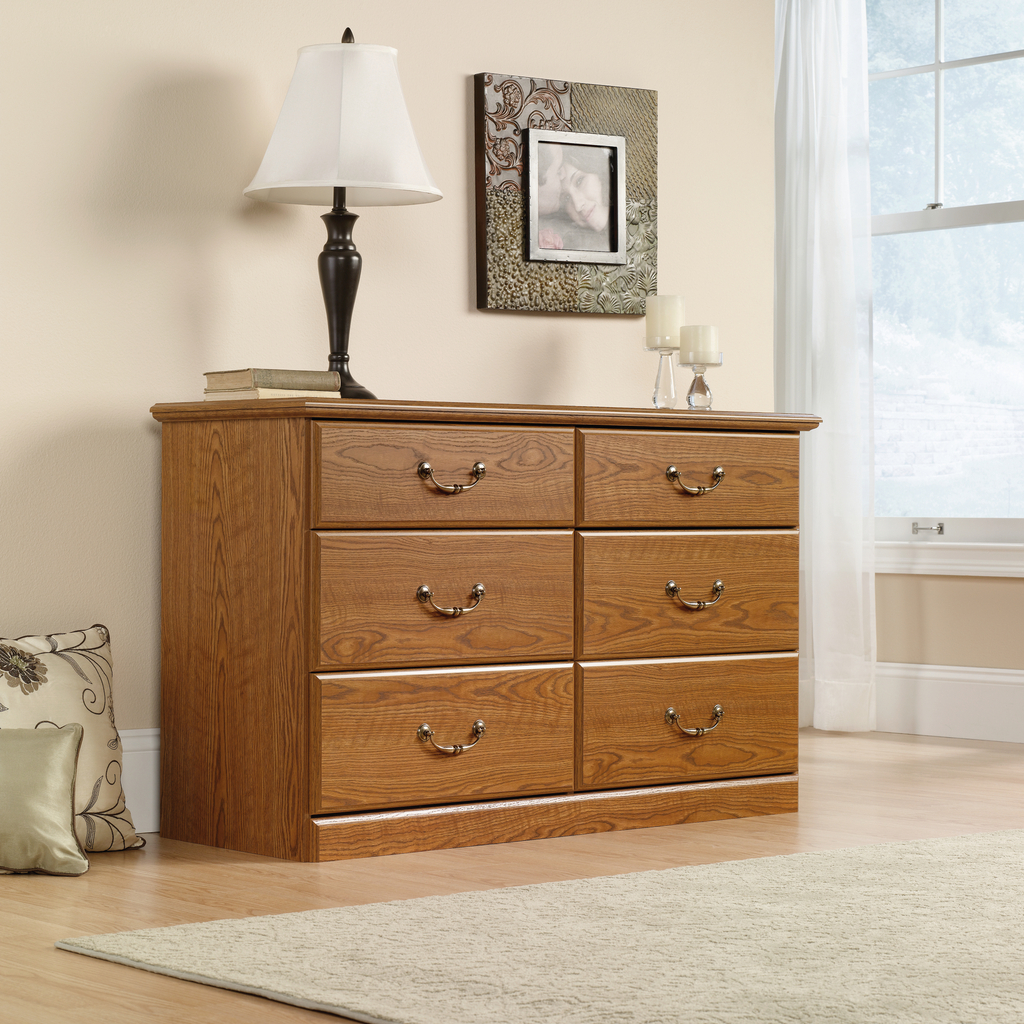 Sauder Orchard Hills Wood Computer Desk with Hutch in Carolina Oak