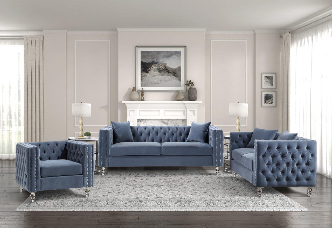Orina Blue Velvet Living Room Set by Homelegance | 1StopBedrooms