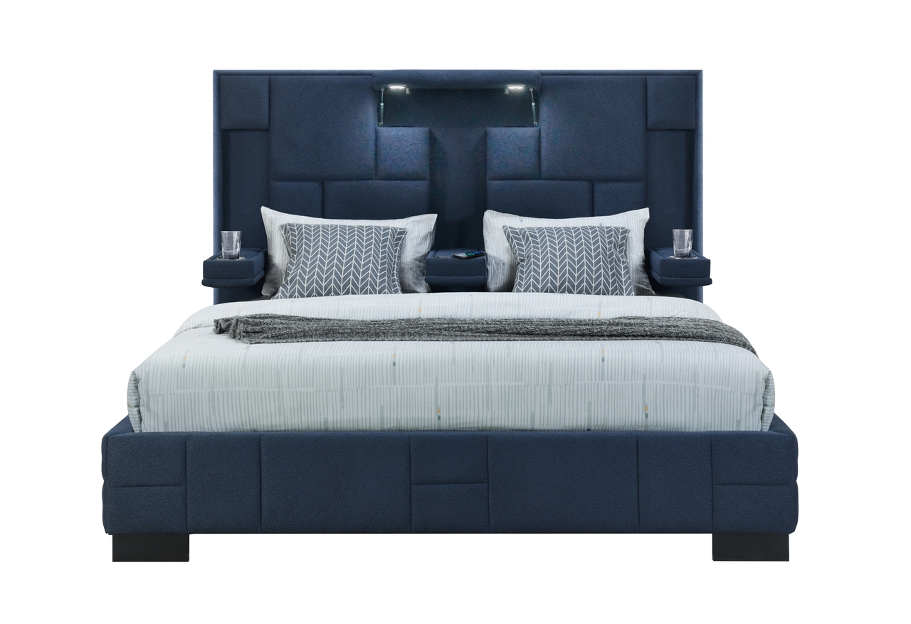 Oscar King Bed No Wood Trim In Navy Blue by Global Furniture USA