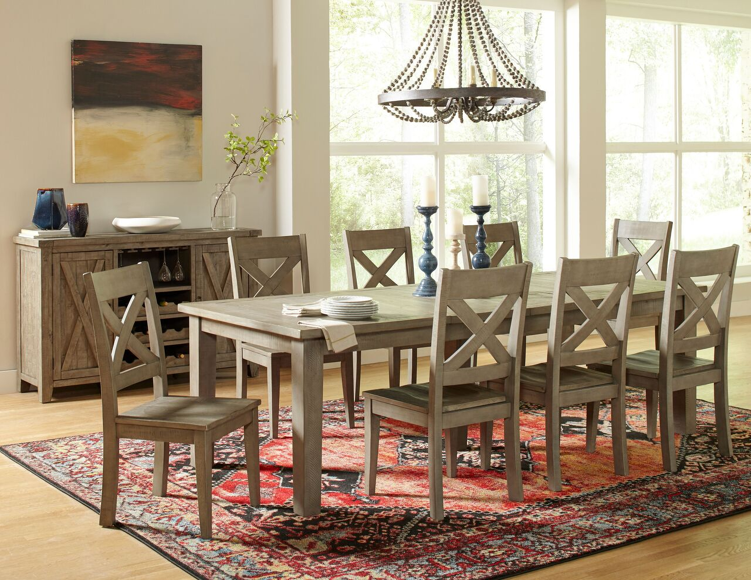 Outer Banks 96 Inch 9 Piece Farmhouse Dining Room Set In Driftwood by ...