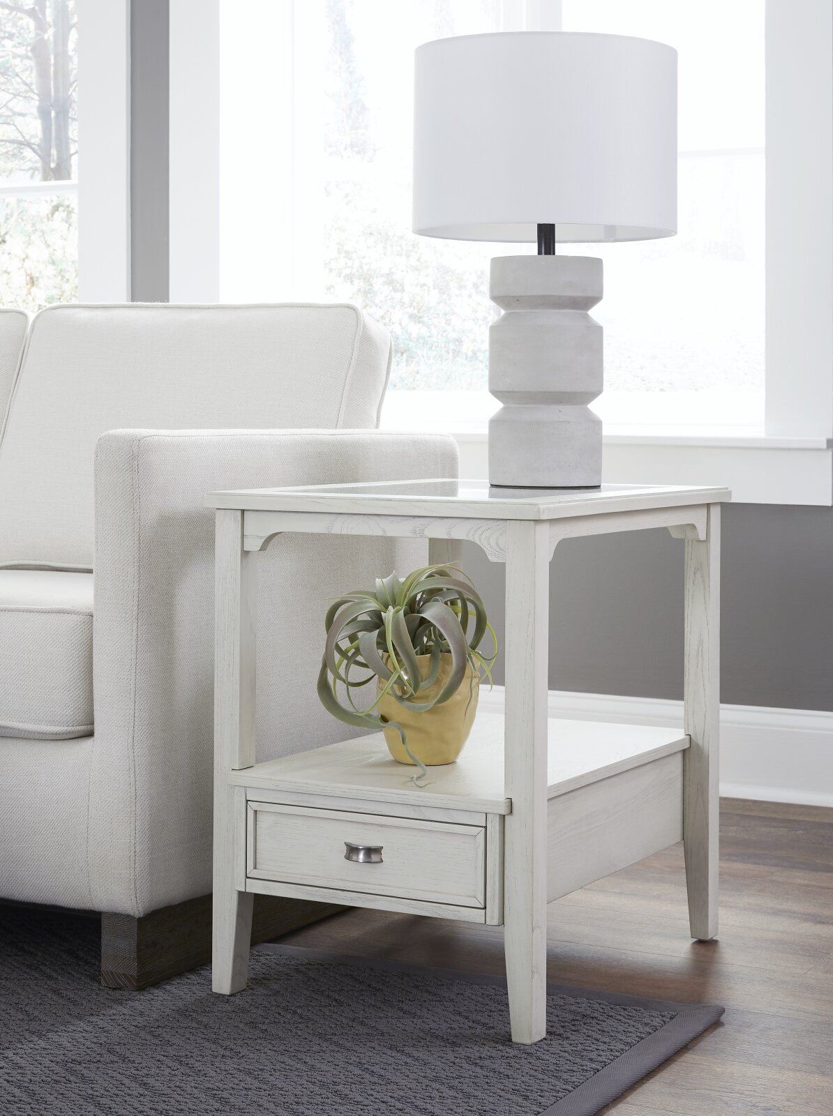 Outer Banks Mahogany Wood and Glass End Table In Sand Dune by Null