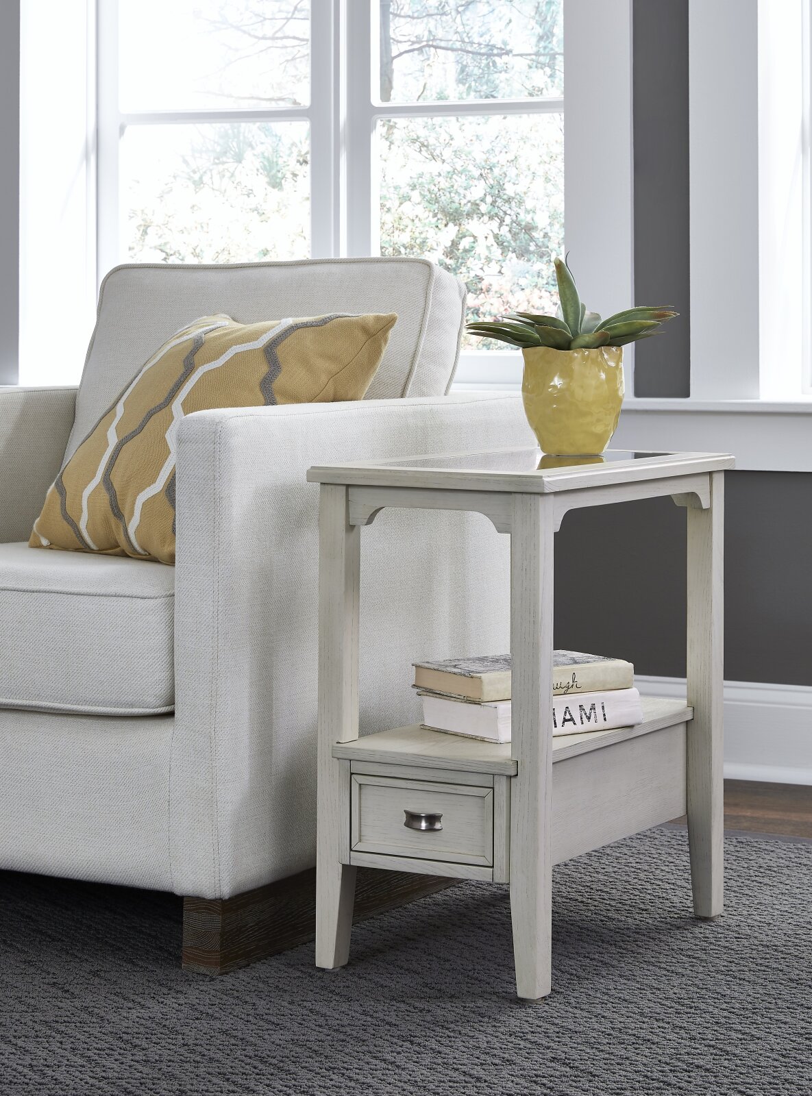 Outer Banks Mahogany Wood and Glass Sofa/Media Console Table In Sand