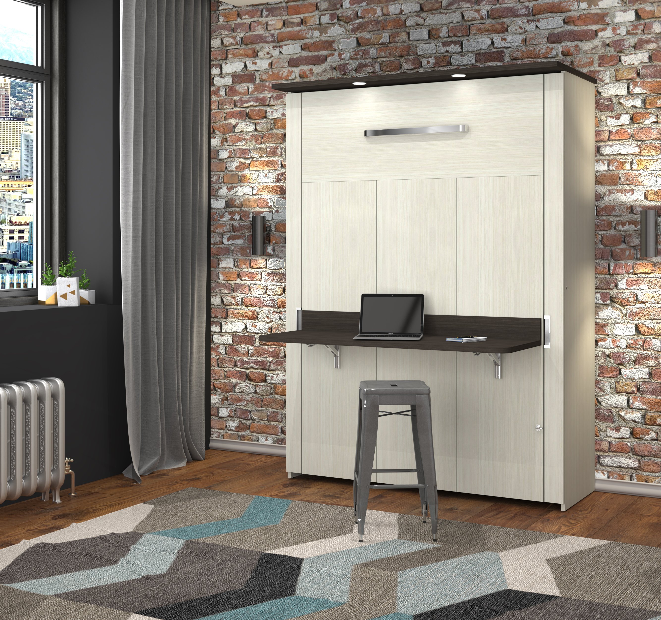 Bestar Lumina Full Wall Bed With Desk In White Chocolate and Dark Chocolate 1StopBedrooms