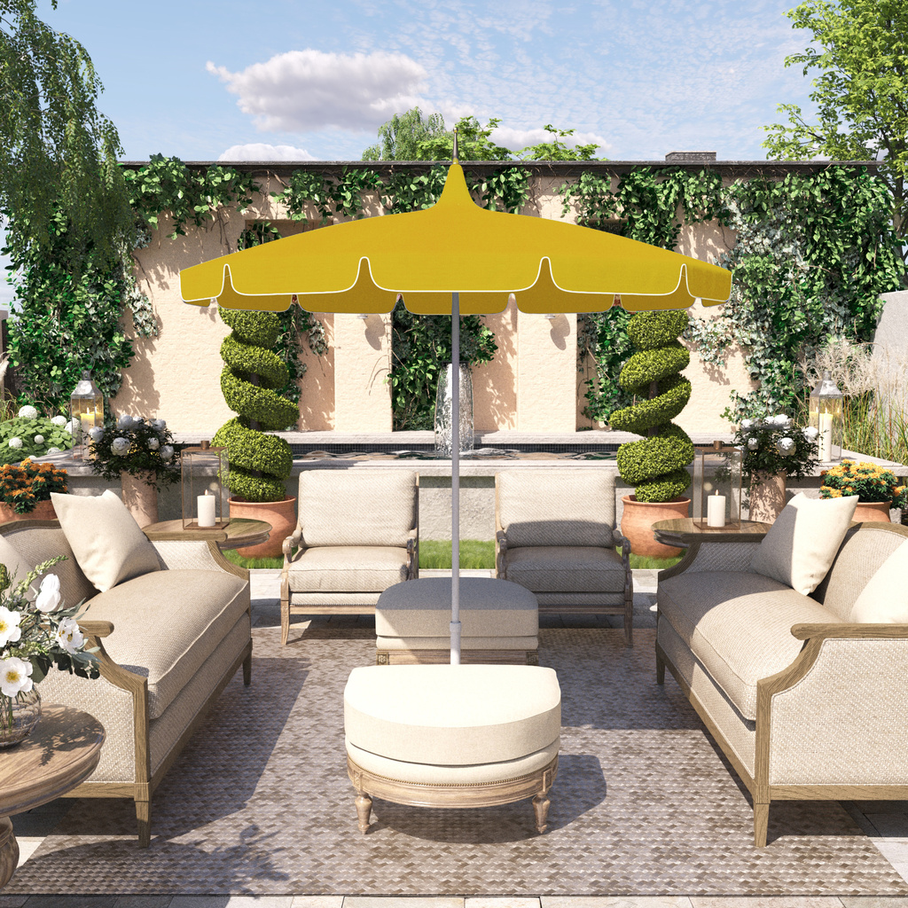 Pagoda 8.5' Patio Umbrella with Aluminum Pole Push Lift with Sunbrella ...