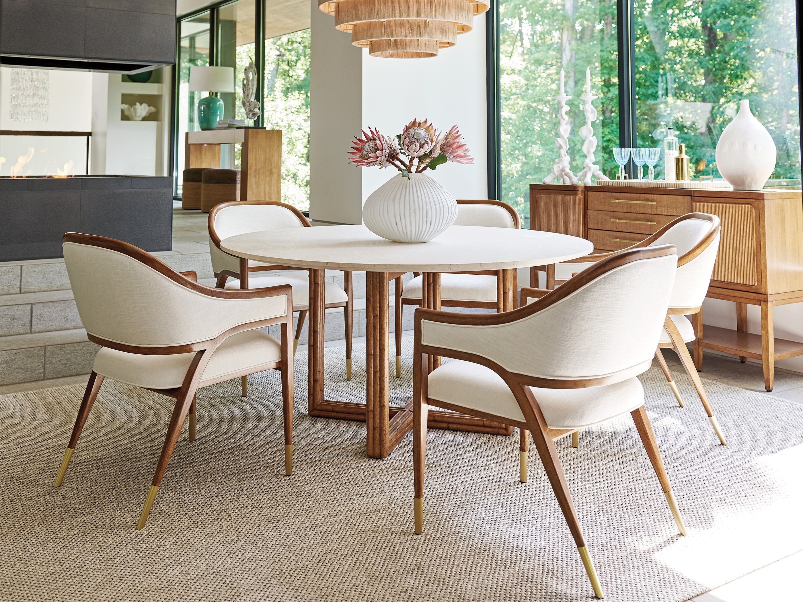 Palm Desert Sundrenched Sierra Tan and White Woodard Dining Room Set