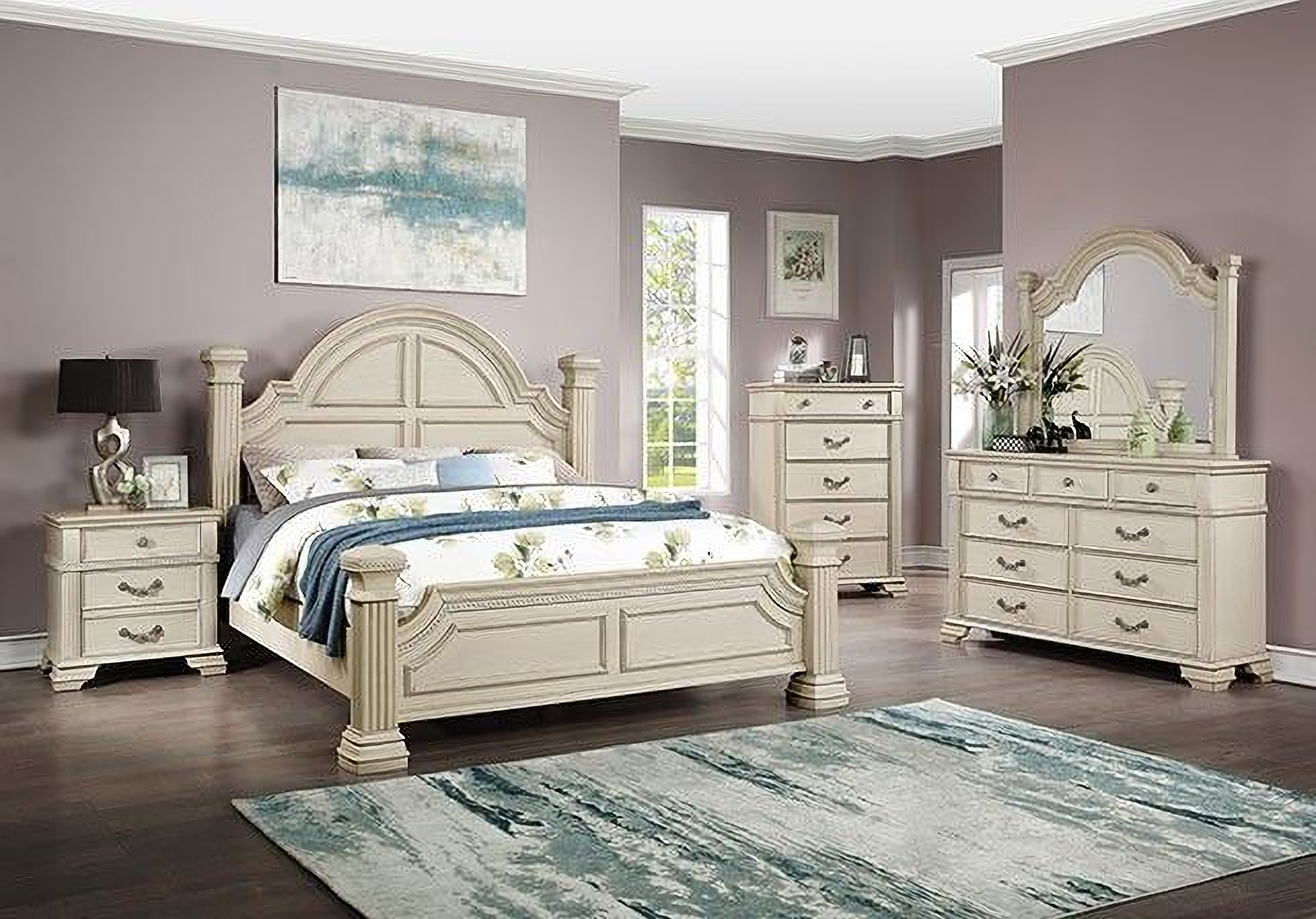 Pamphilos Antique White Poster Bedroom Set by Furniture of America |  1StopBedrooms, image size:2560x1788