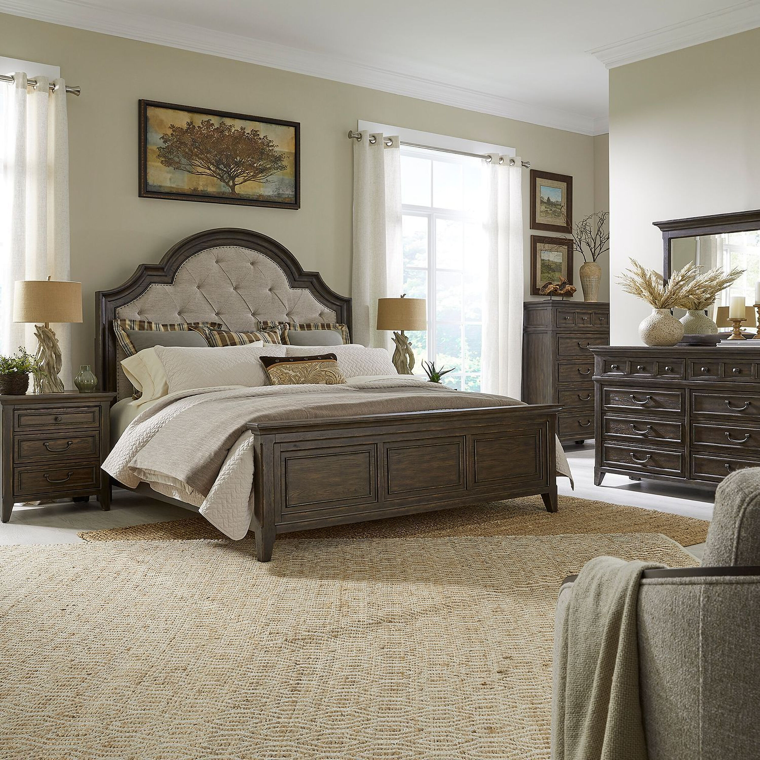 Paradise Valley Saddle Brown Upholstered Panel Bedroom Set by Liberty ...
