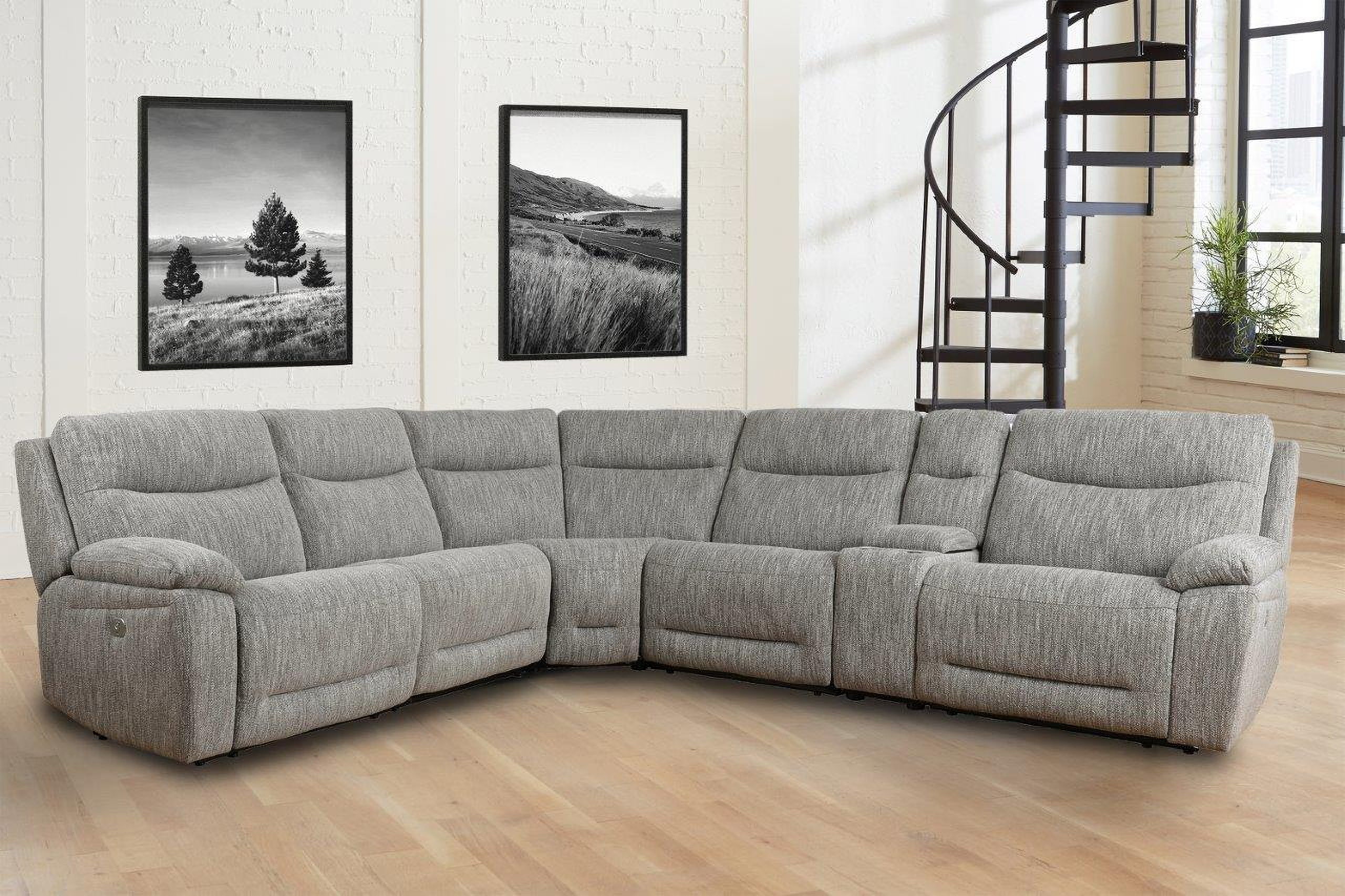 Parker Living Apollo Weave Grey 6 Piece Modular Power Reclining Sectional  With Zero Gravity Recliners And Power Headrests And An Console