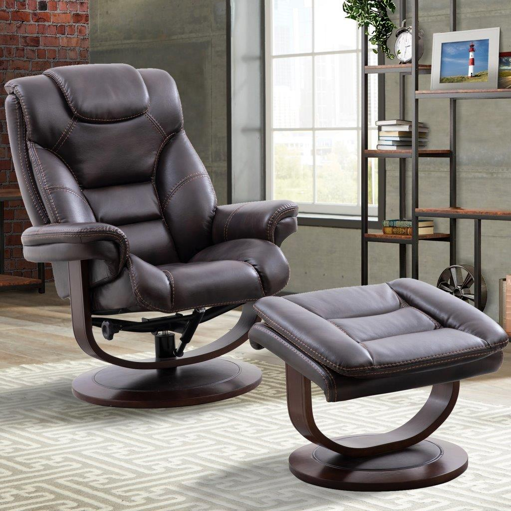 Monarch Specialties Retro Modern Swivel Recliner Chair And Ottoman