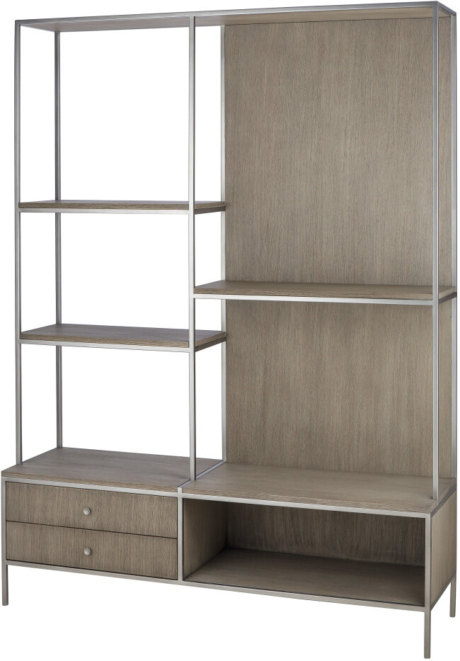 Worlds Away Silas Etagere, Grey Grasscloth